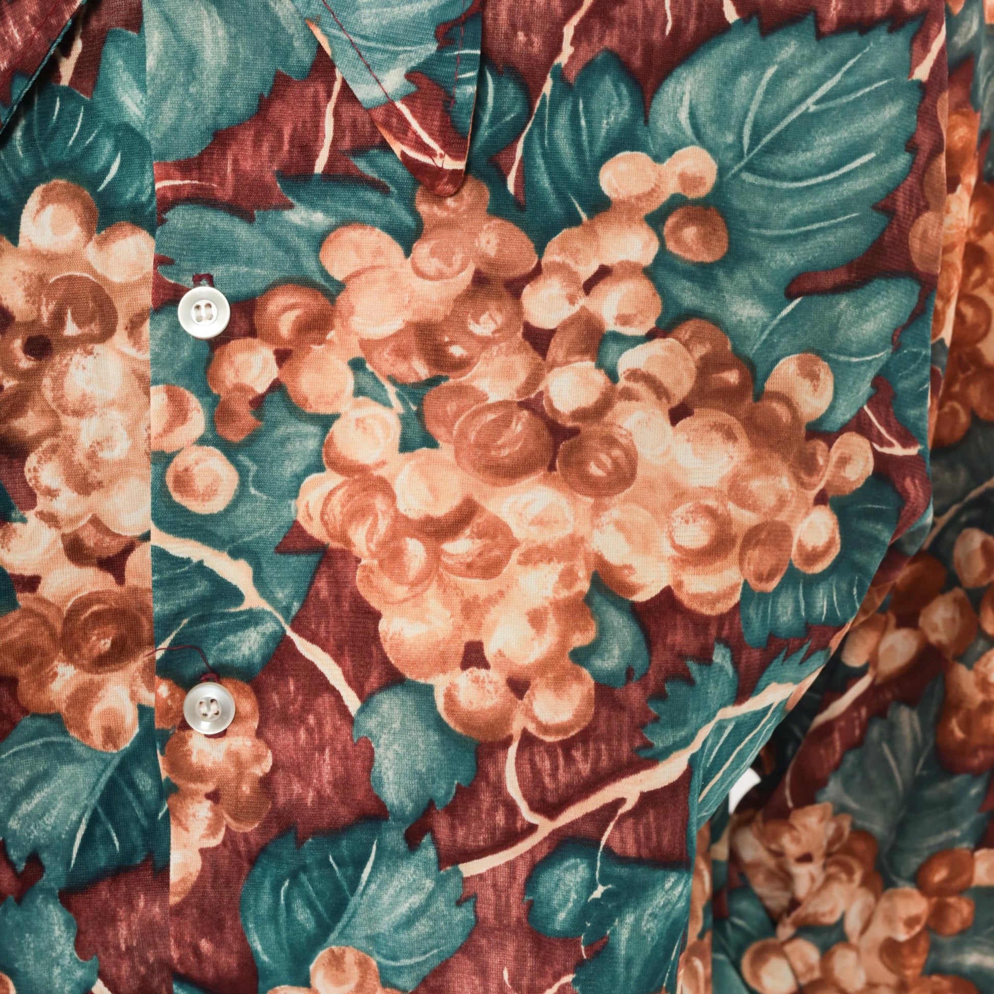 70s Grape Vine Button Blouse Burgundy Teal Pointed Collar Long Sleeve Medium