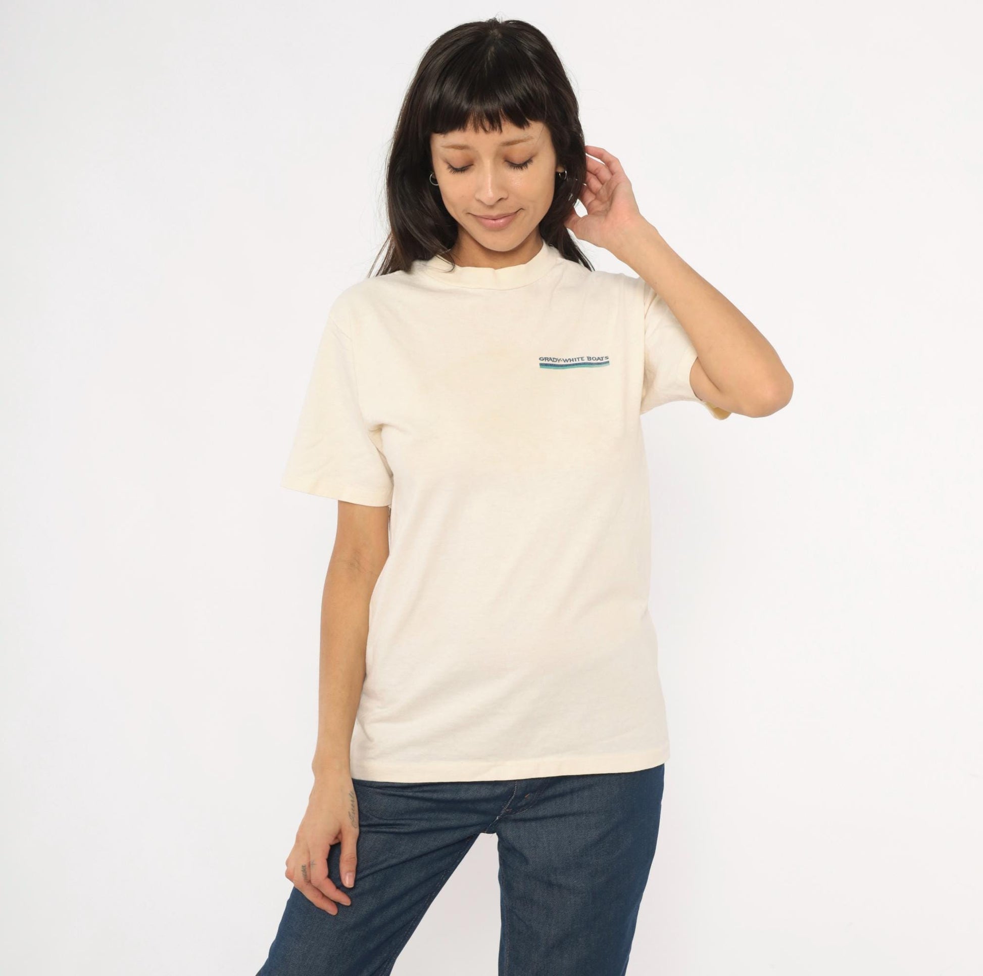 90s Grady-White Boats Sportfishing Graphic Tee Cream Cotton Medium M