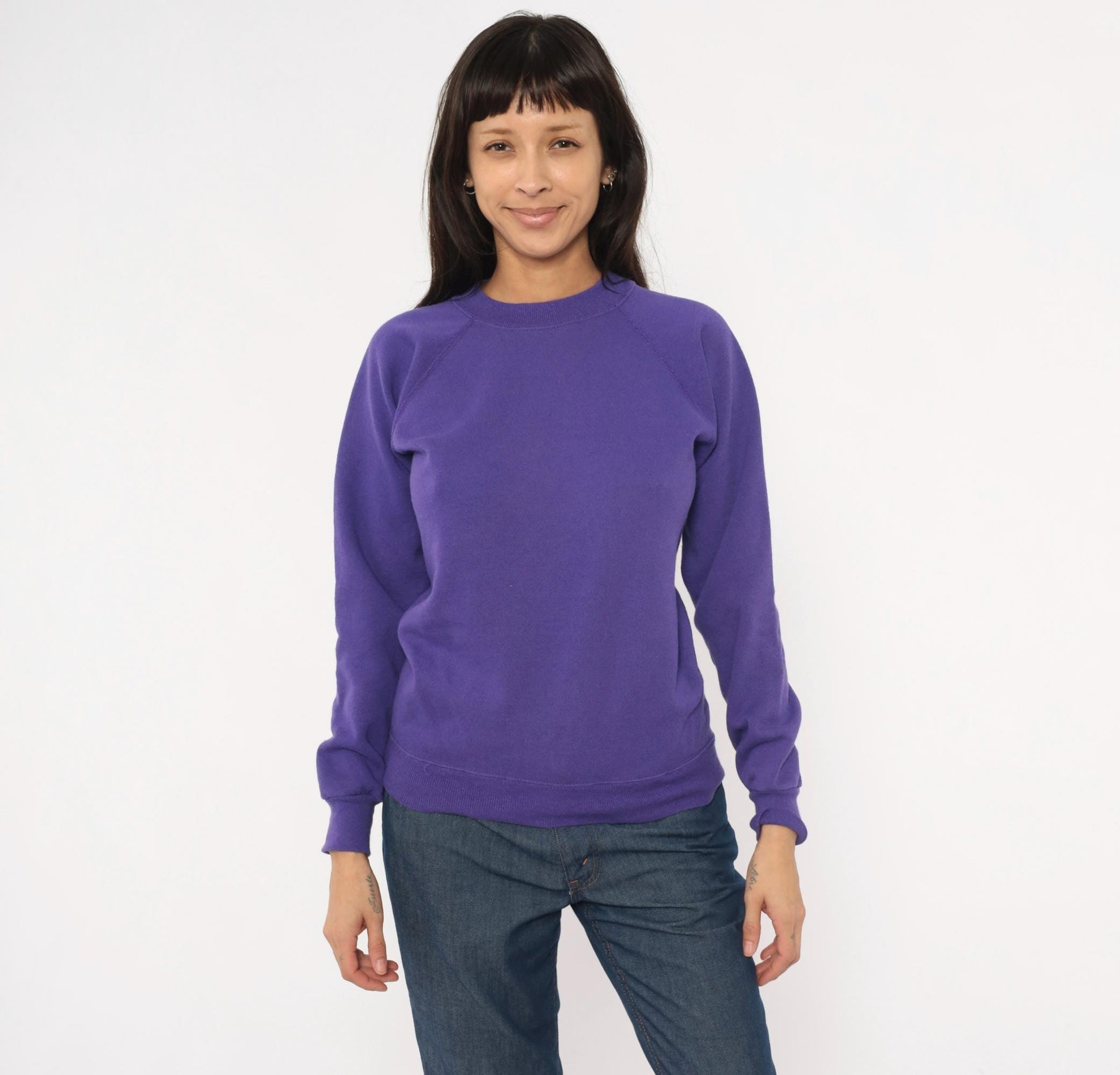 90s Hanes Sport Purple Crewneck Sweatshirt Raglan Sleeve Small S