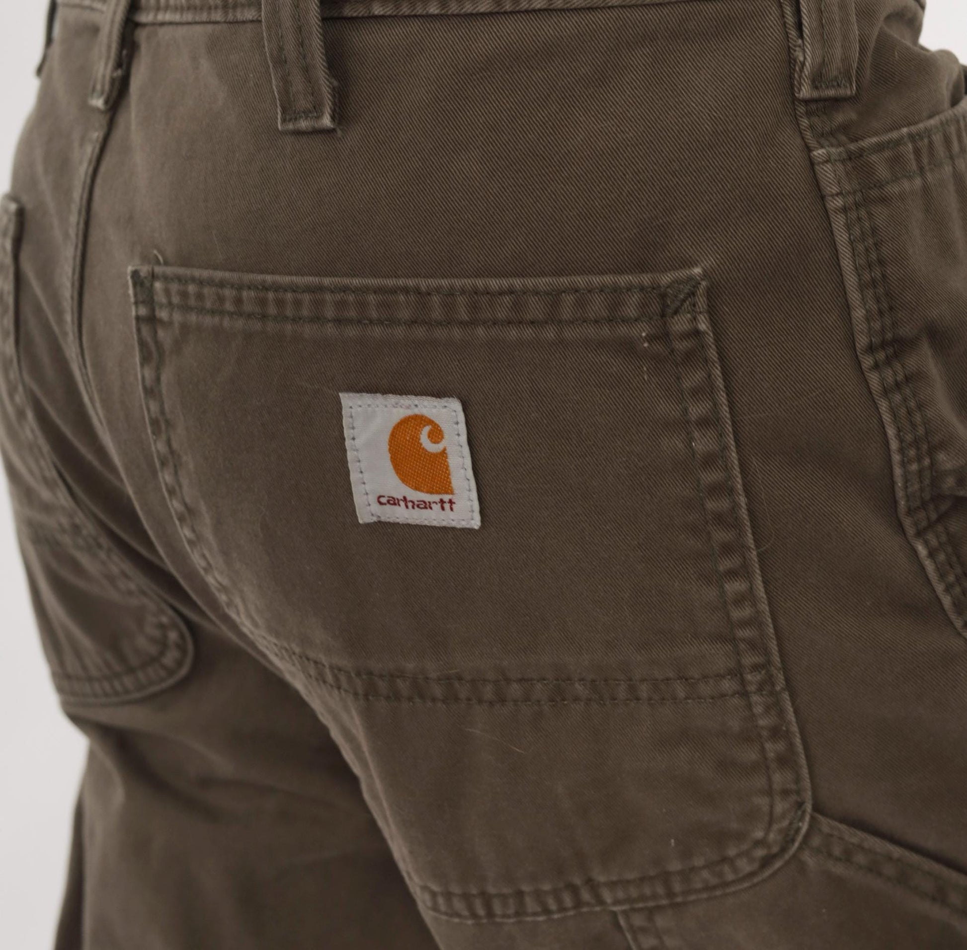90s Carhartt Carpenter Pants Olive Cotton Straight Leg Workwear 34 x 30