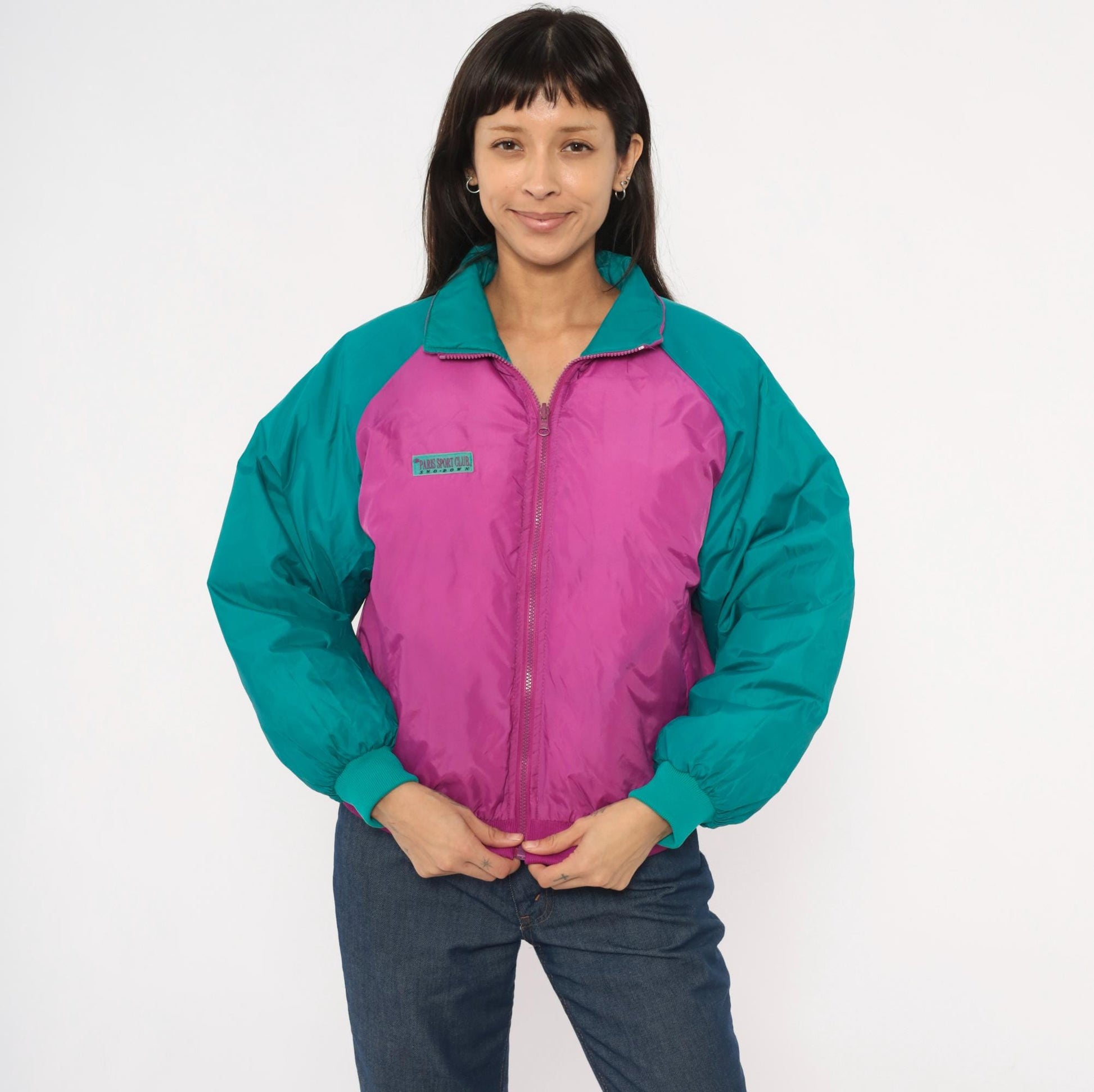 90s Paris Sport Club Reversible Down Puffer Jacket Teal Magenta Medium M