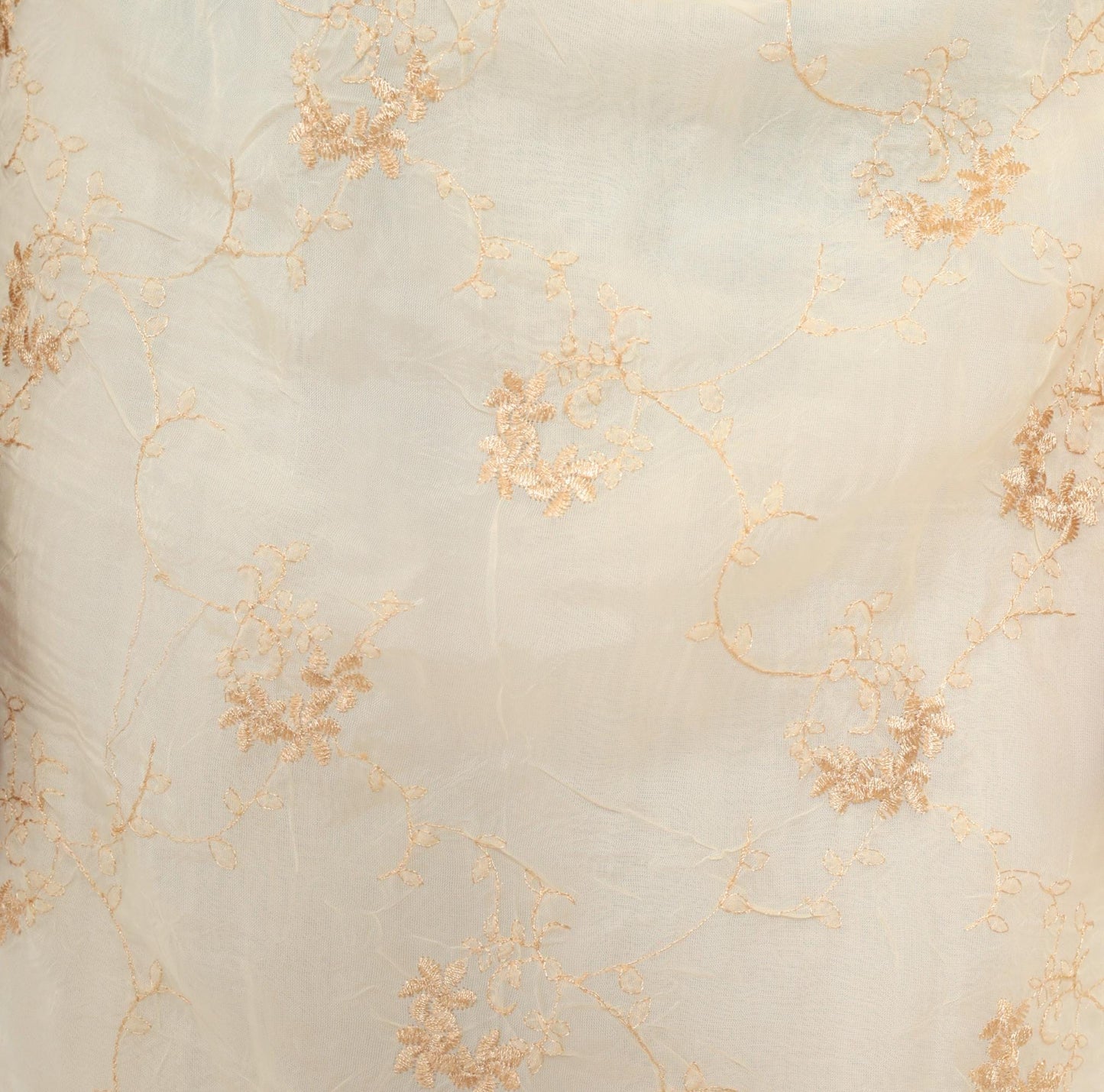 Y2K Nice Mommy Cream Organza Floral Embroidered Dress Gold Vine Knee Length Large L