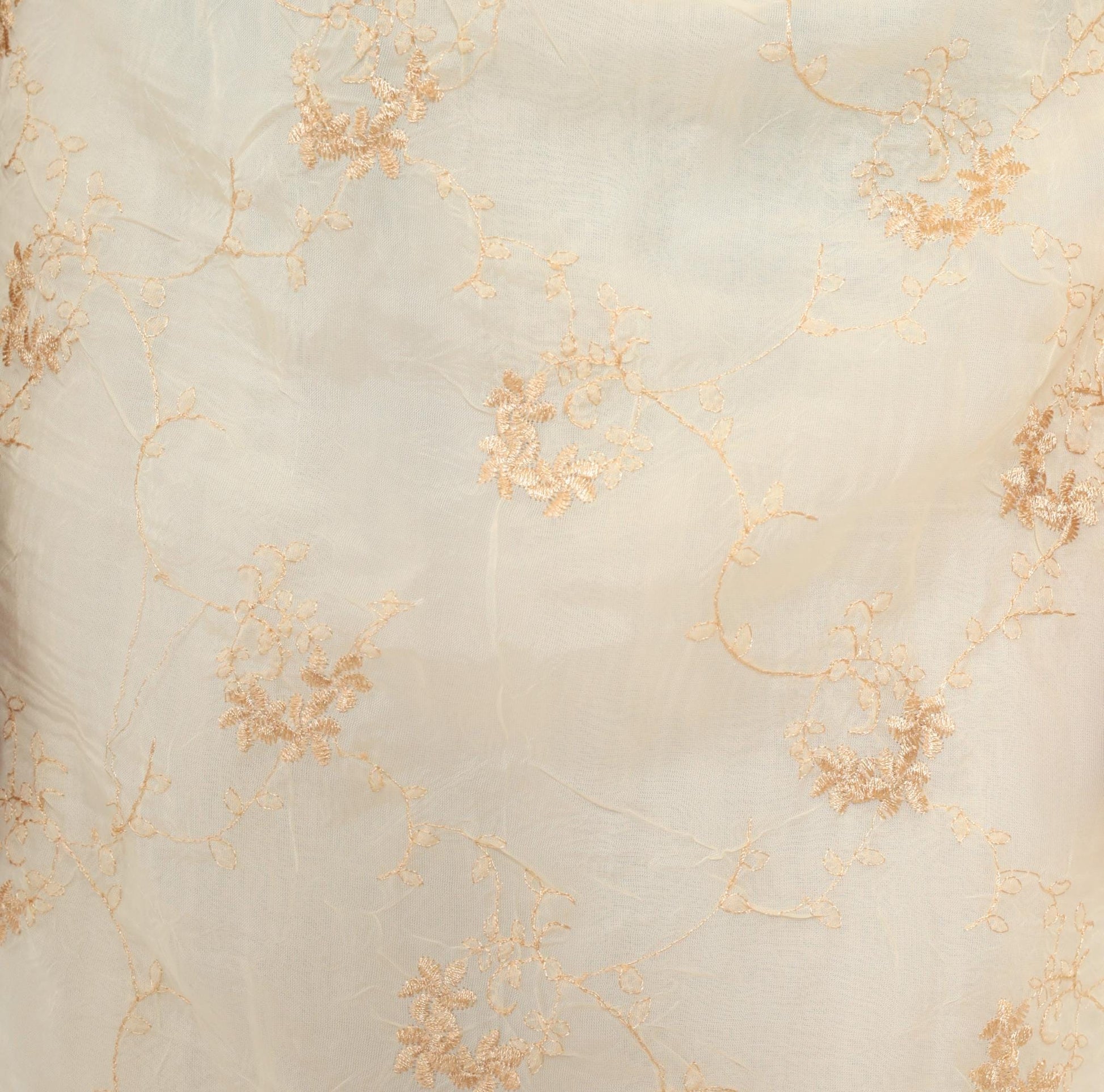 Y2K Nice Mommy Cream Organza Floral Embroidered Dress Gold Vine Knee Length Large L