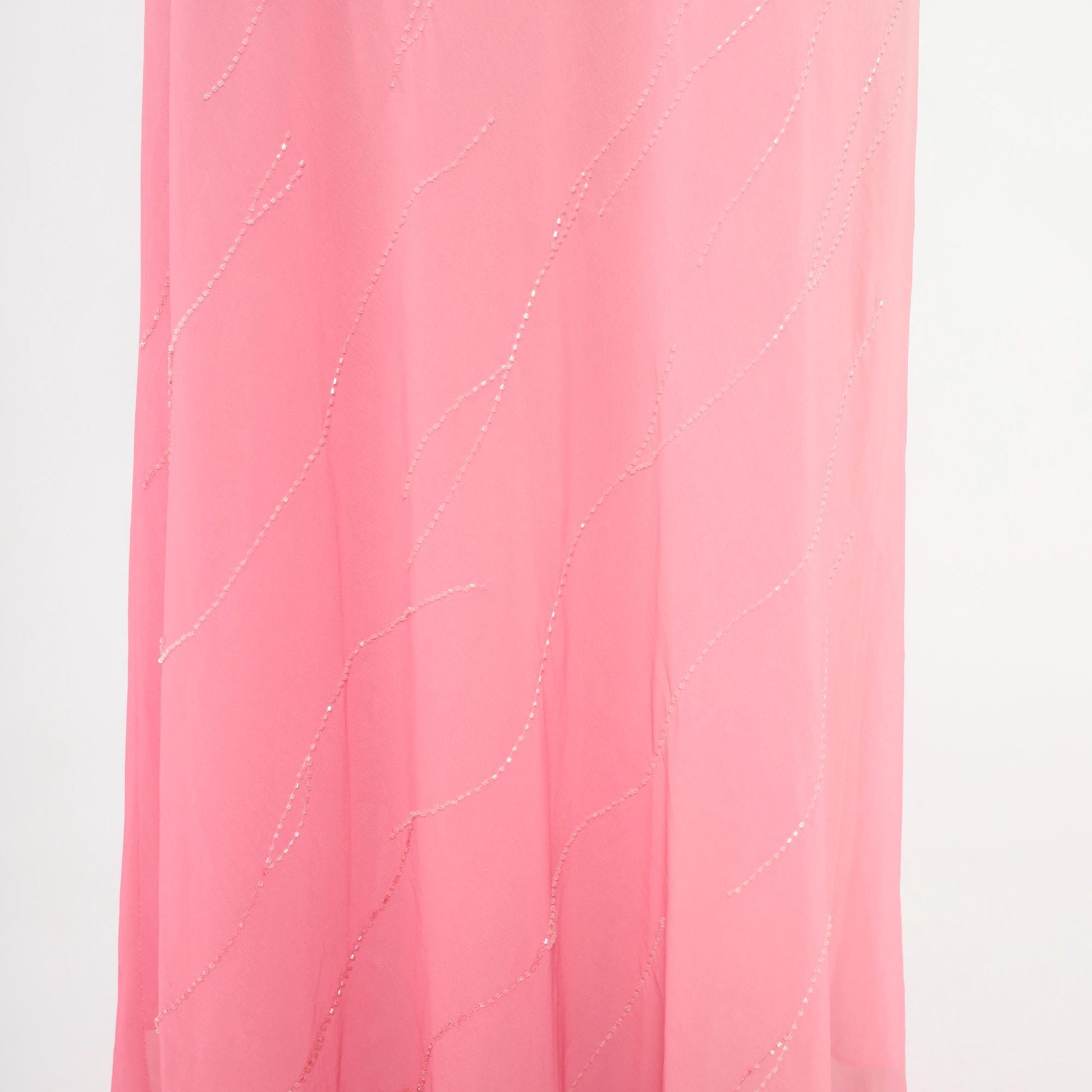 2000s Pink Ombre Beaded Maxi Gown Halter Chiffon Chelsea Nites Small