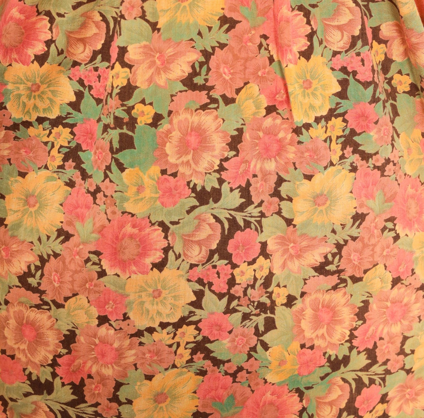 70s Floral Cotton Shift Dress Eyelet Lace Collar Brown Garden Print Mini Medium M