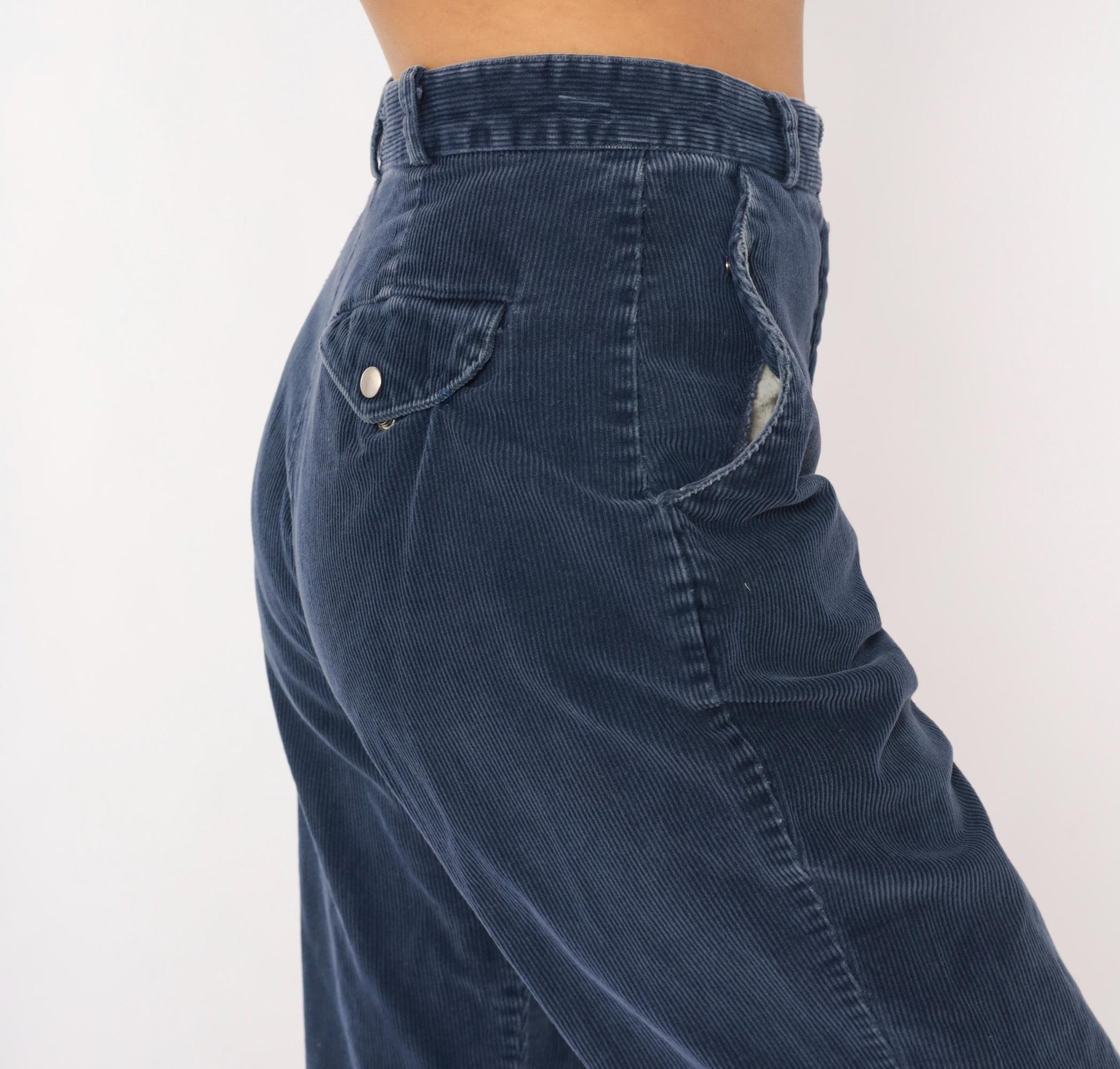 80s Tomboy Navy Corduroy Trousers High Waist Cropped Straight Leg Small