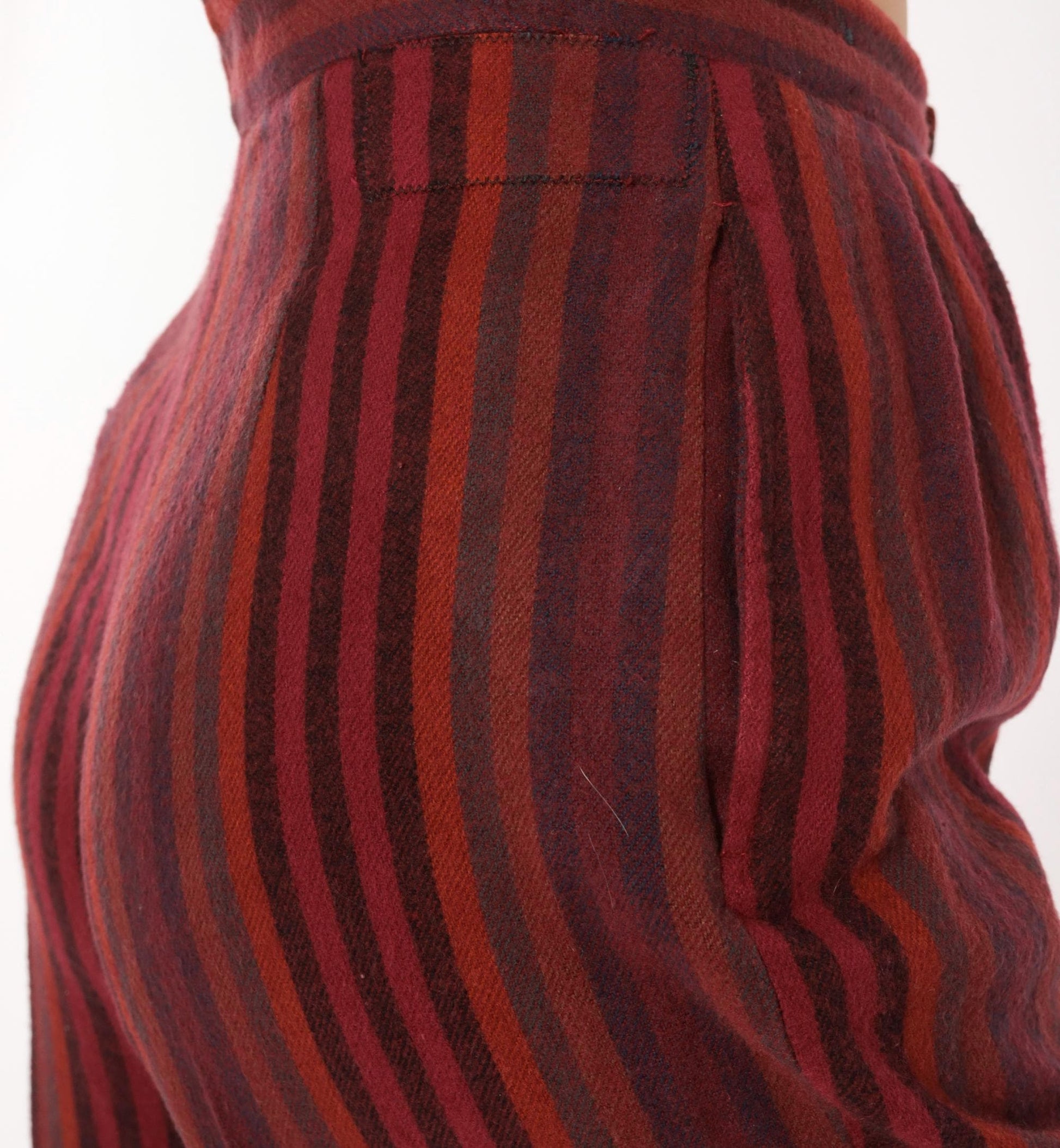 70s Burgundy Striped High Waist Tapered Trousers Pleated Front Small