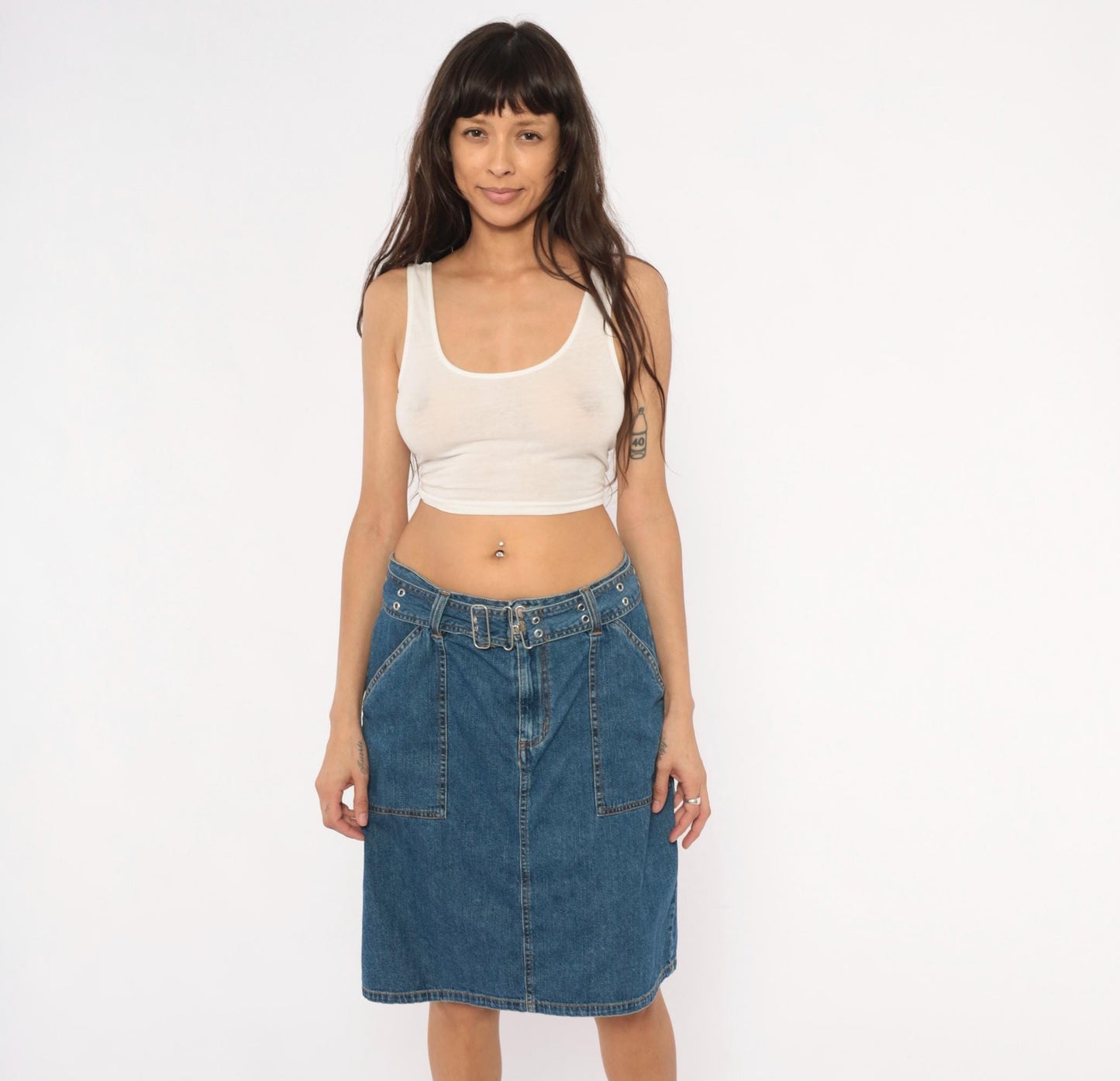 2000s Bill Blass Belted Denim Mini Skirt Indigo Cotton Medium M