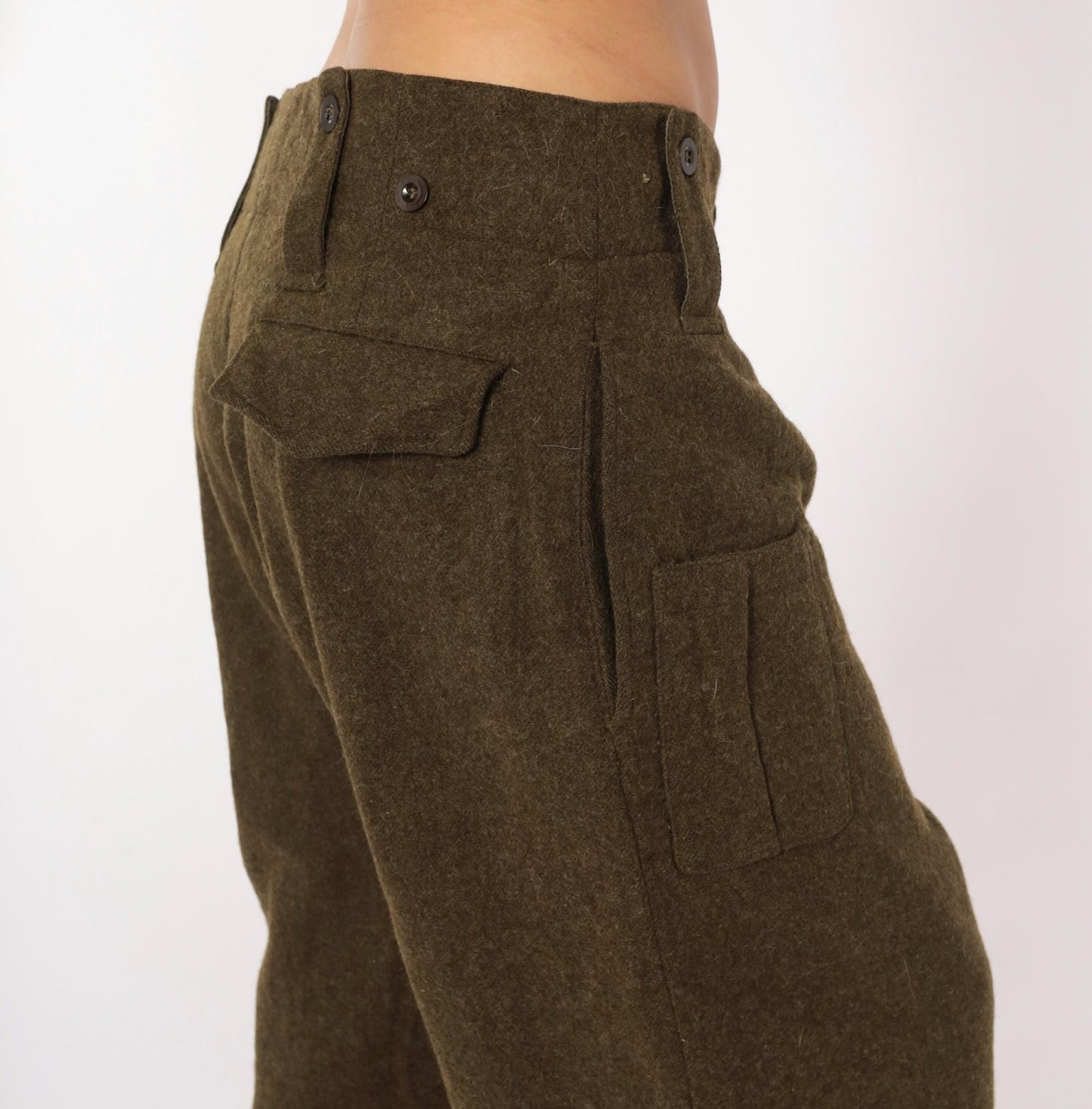 1950s Motecht Wool Military Trousers Olive High Rise Cargo Pants 34x31