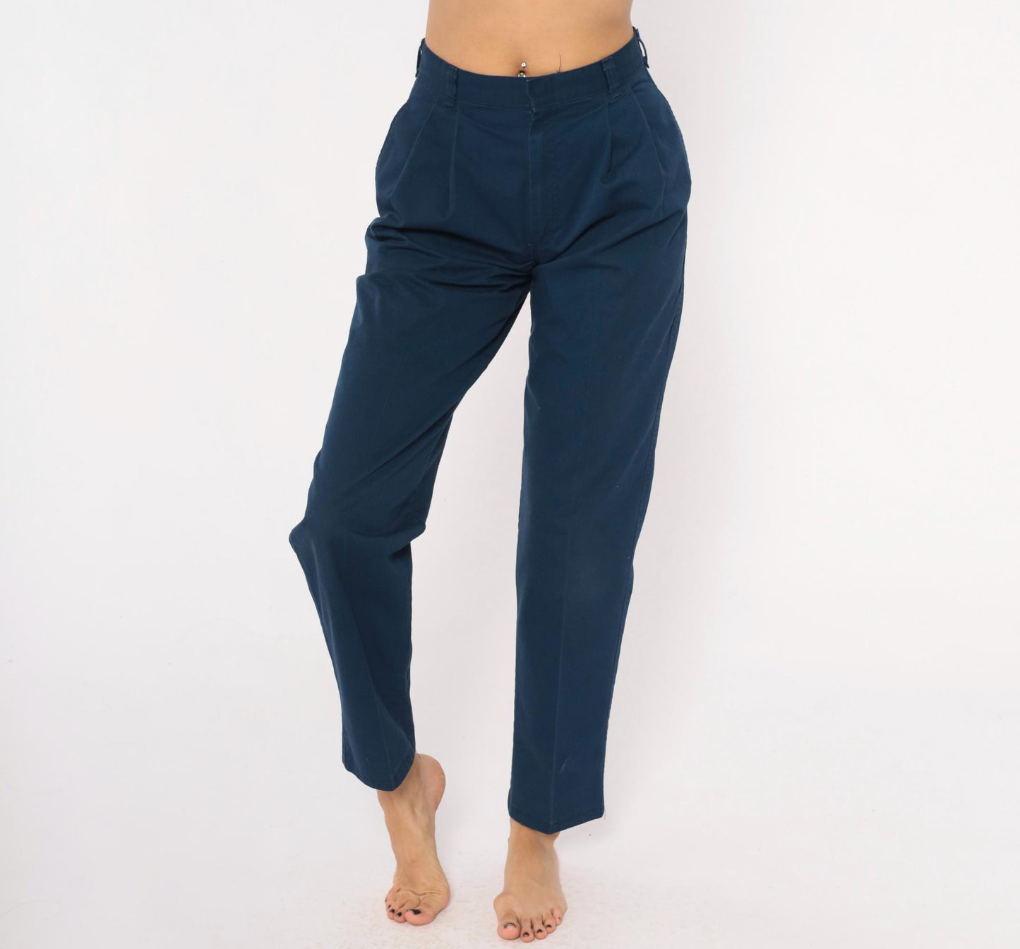80s Mark Twain Navy Pleated Trousers High Waist Tapered Ankle Length Small