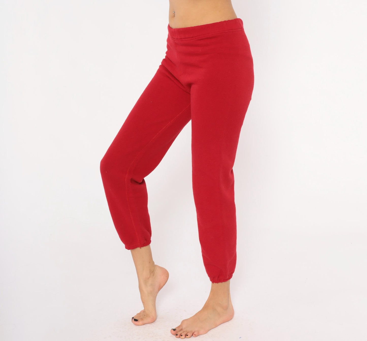 80s Heavyweight Sweats Discus Athletic Red Joggers Tapered Crimson Medium