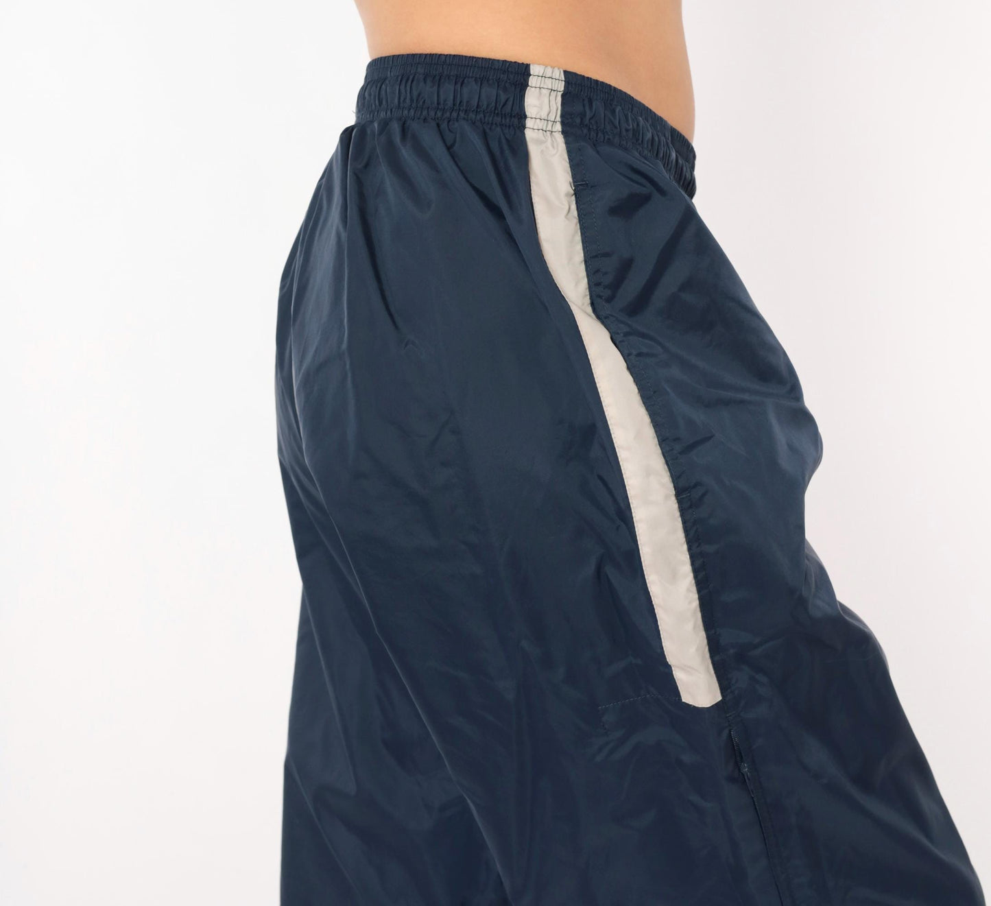 90s Reebok Navy Track Pants Nylon Elastic Waist Straight Leg Large L