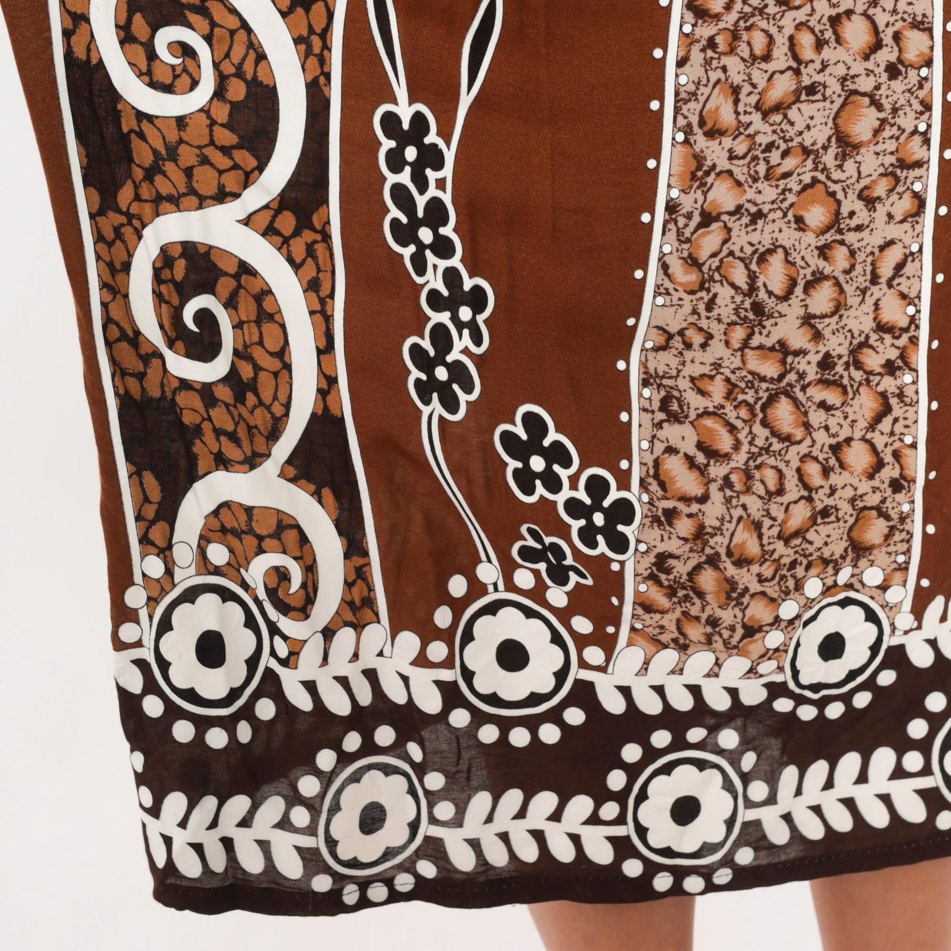2000s Batik Sundress Brown White Floral Square Neck Cutout Small Medium