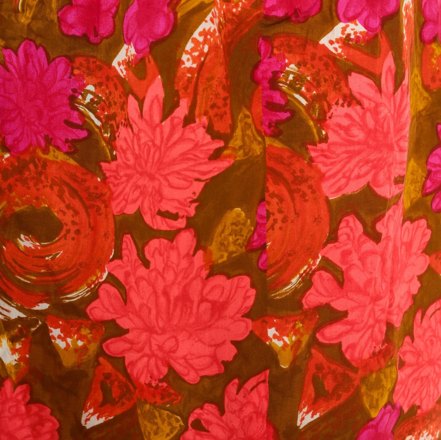 70s Psychedelic Floral Shift Dress Pink Magenta Cowl Neck Mini Cotton Small