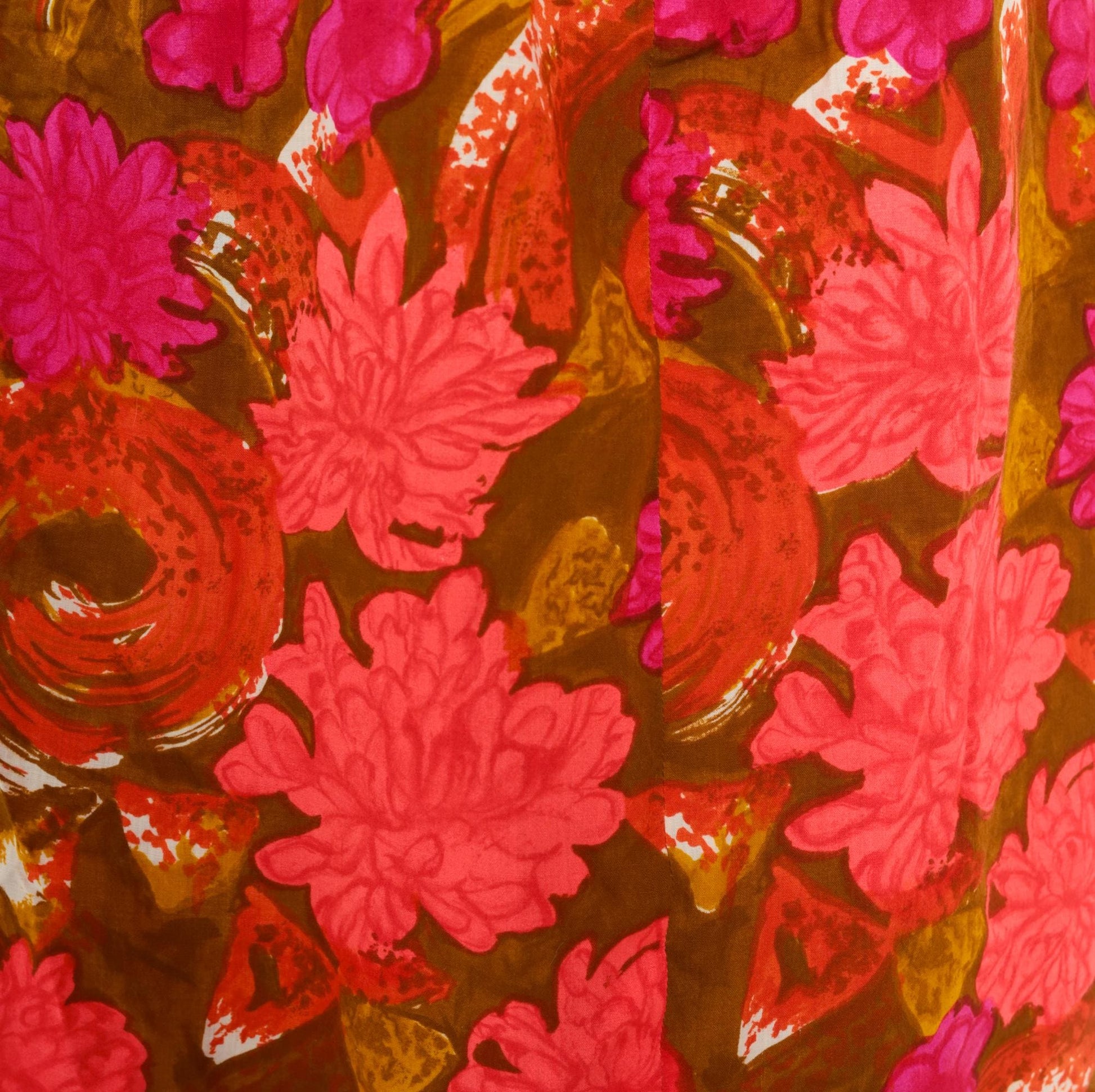 70s Psychedelic Floral Shift Dress Pink Magenta Cowl Neck Mini Cotton Small