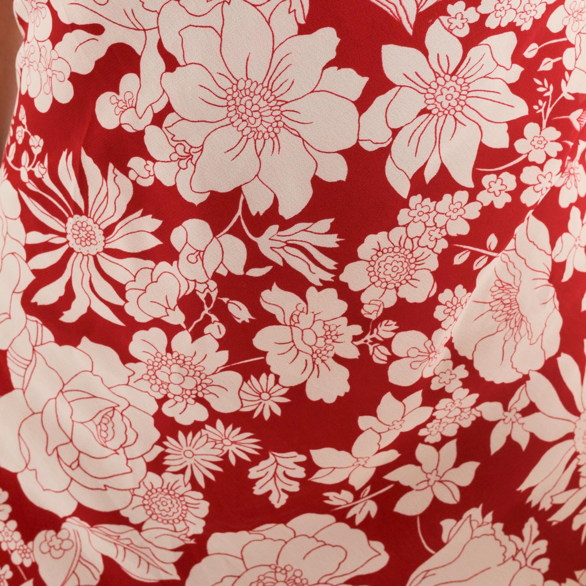 Y2K Debut USA Floral One-Shoulder Dress Red Cream Knee-Length Large L