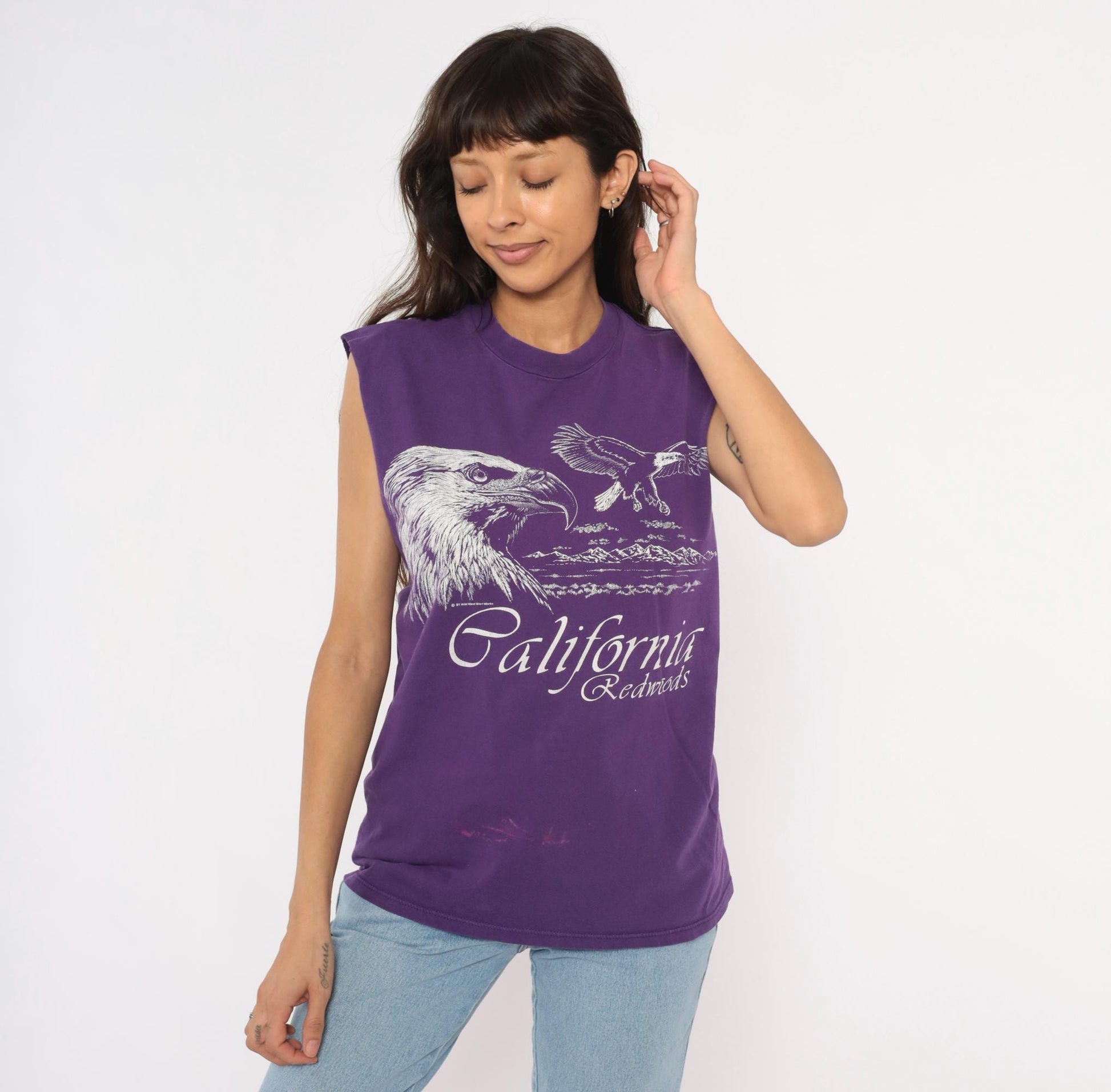 90s Jerzees Purple Eagle California Redwoods Muscle Tank Medium M