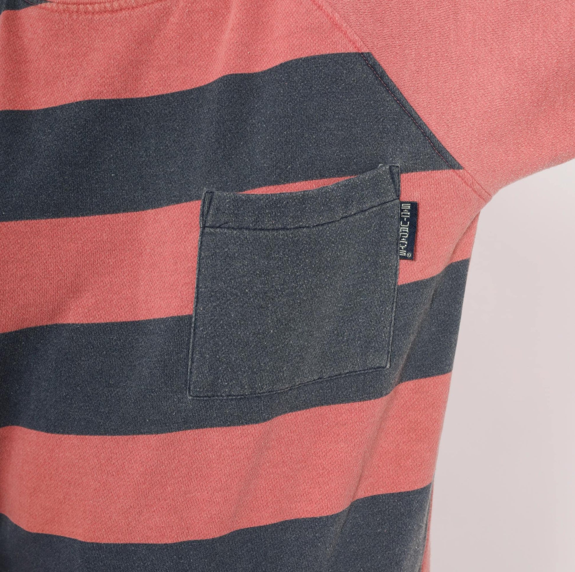90s Saturdays Pink Navy Striped Rugby Sweatshirt Raglan Sleeve Medium