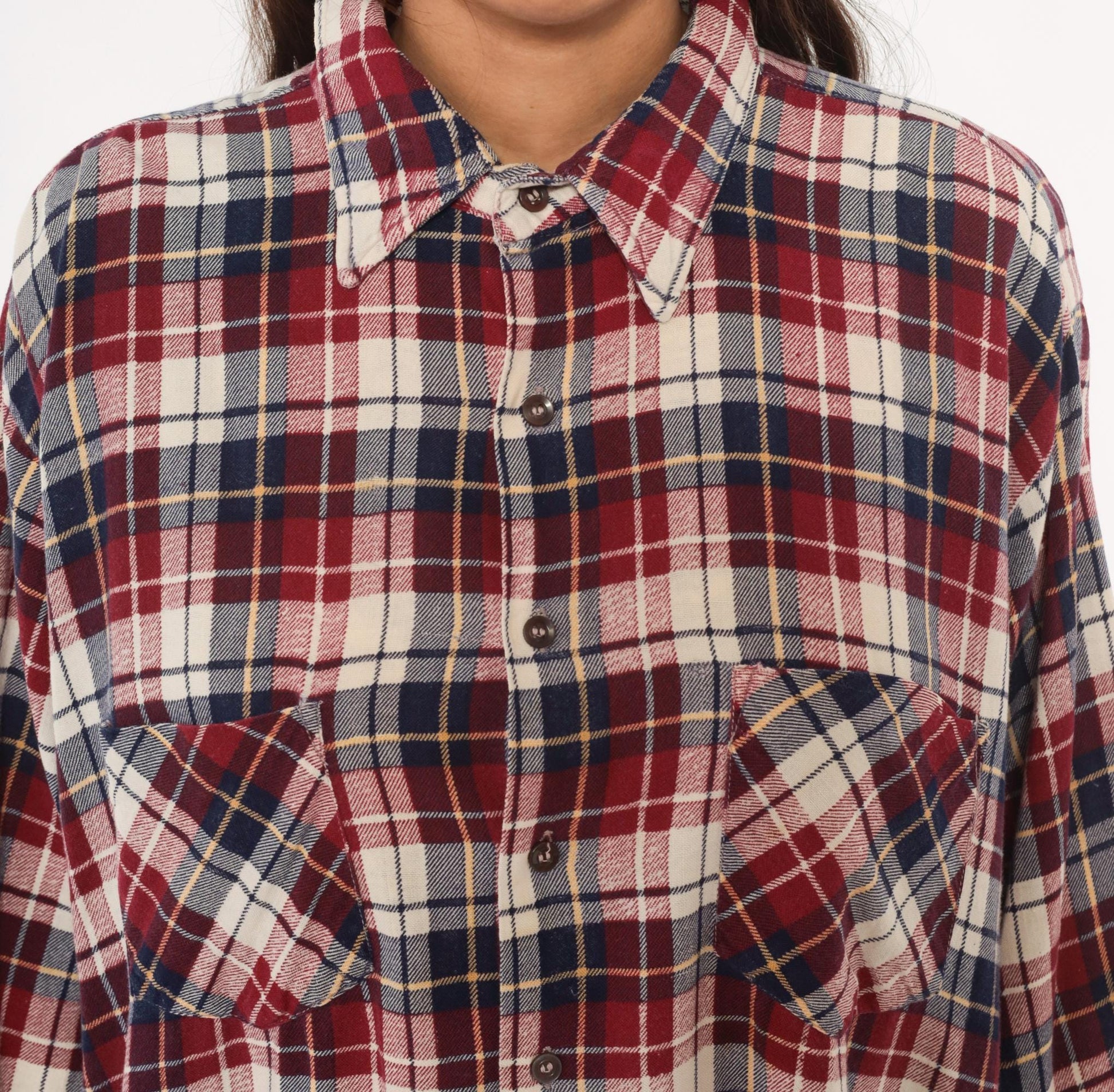 90s Dickies Flannel Shirt Red Navy Cream Plaid Cotton XL