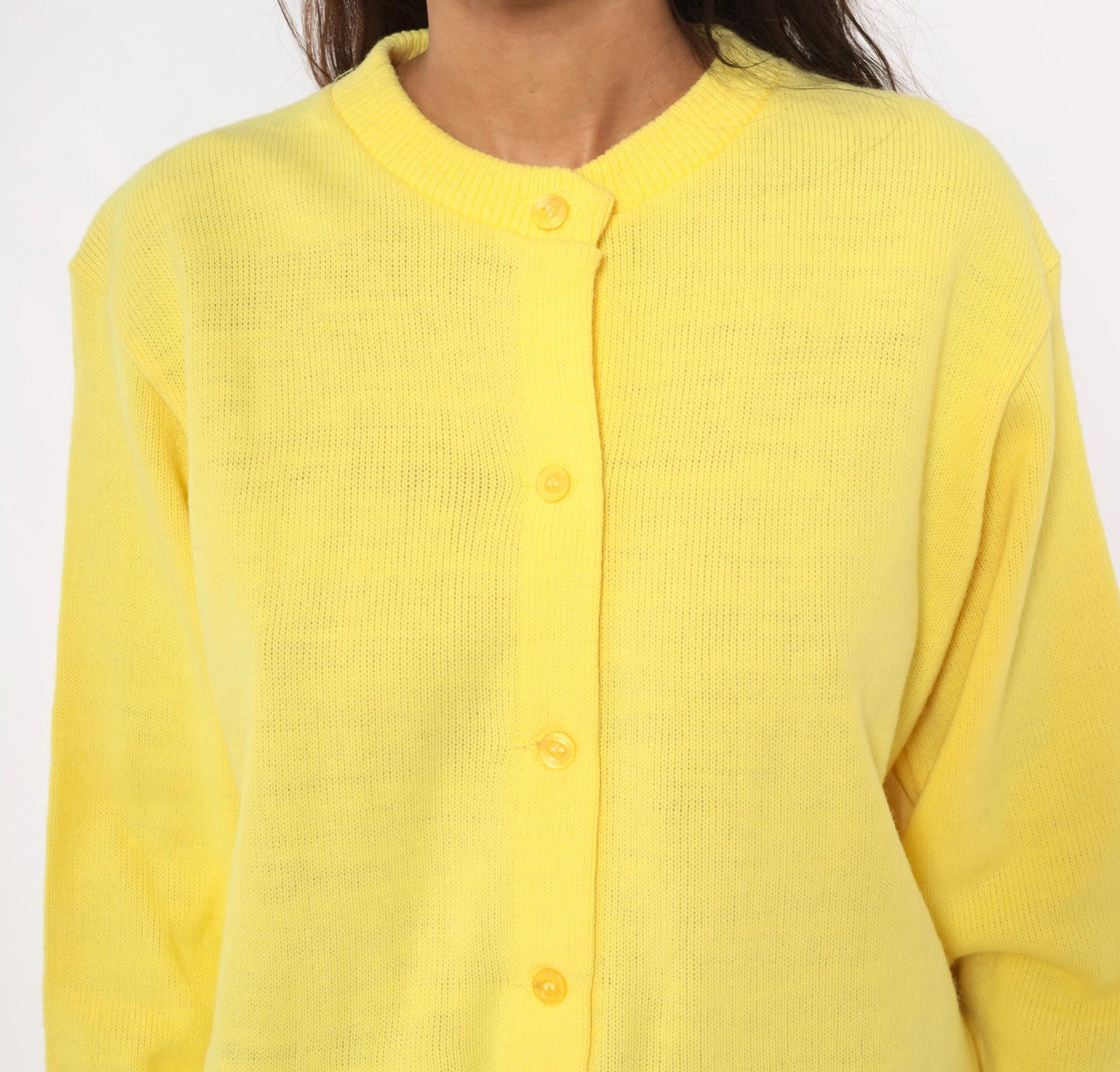 80s Yellow Cardigan School Apparel Button Front Knit Sweater Medium M