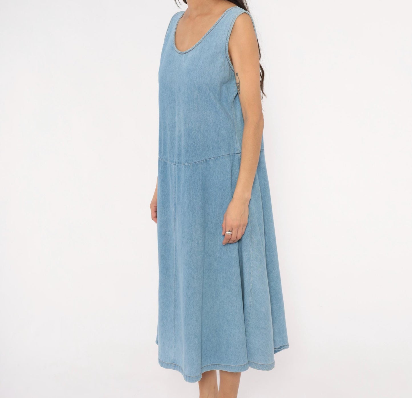 90s Splendid Light Blue Denim Midi Sundress Open Back Medium M