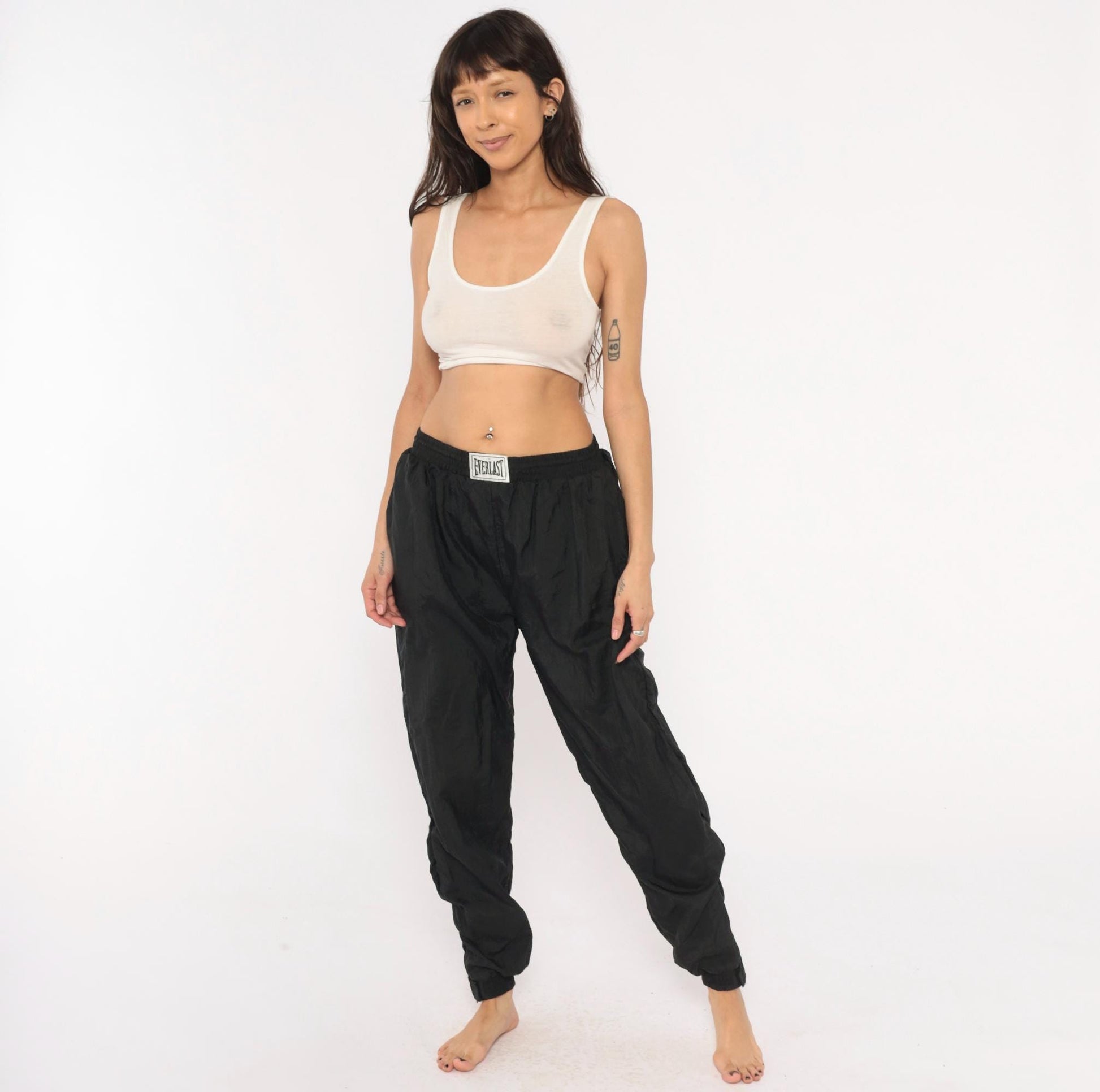 90s Everlast Black Nylon Track Pants Tapered Ankle Zip Medium M