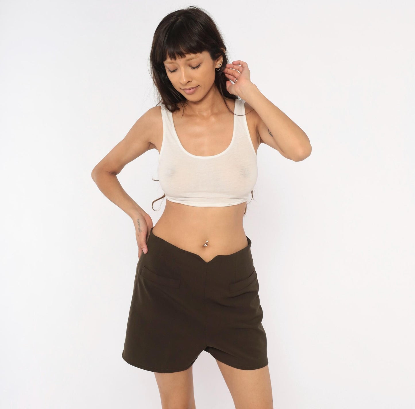 90s Virtue Olive Brown High-Rise Shorts Tailored V-Notch Medium M