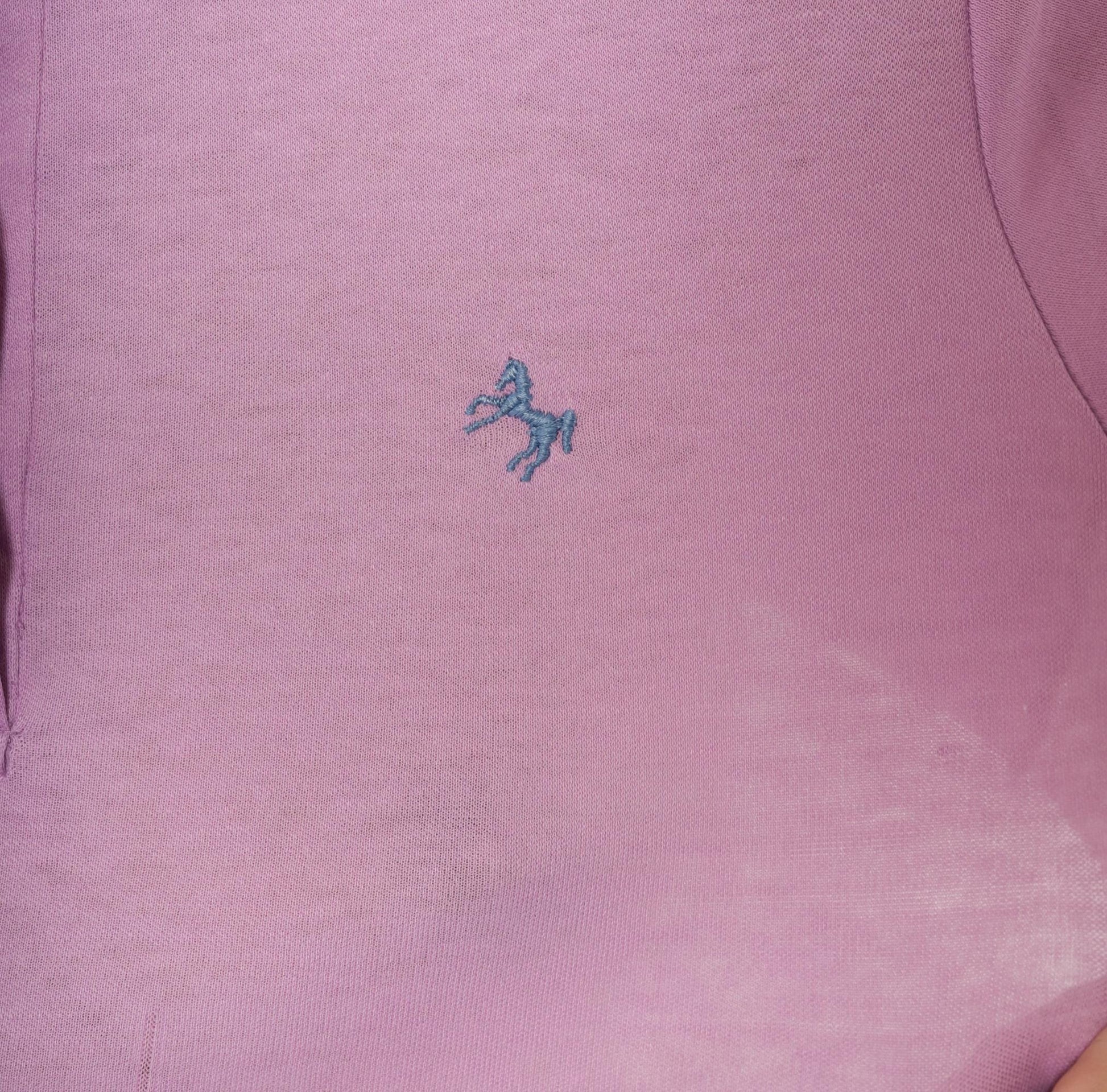 90s Lilac Cropped Polo Shirt Embroidered Horse Logo Cotton Small