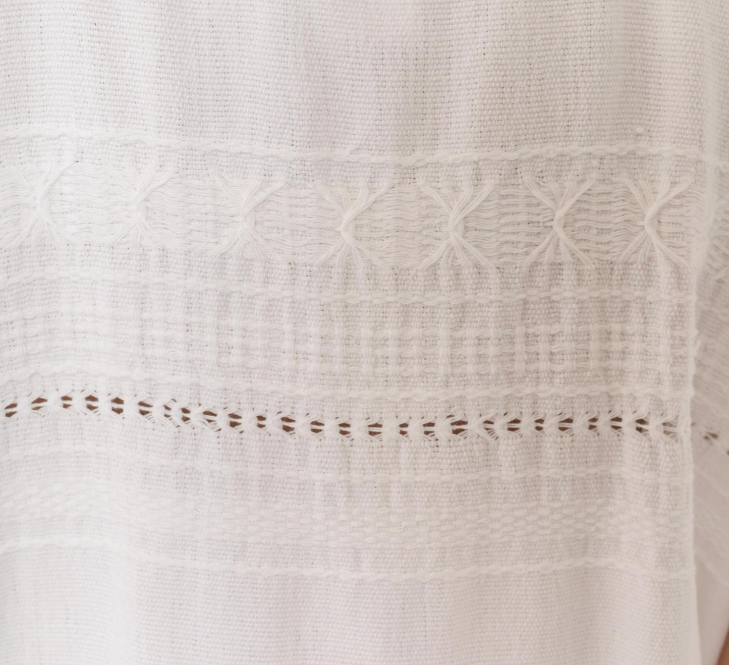 90s Buonarroti White Cotton Handwoven Shift Dress Fringe Hem Medium M