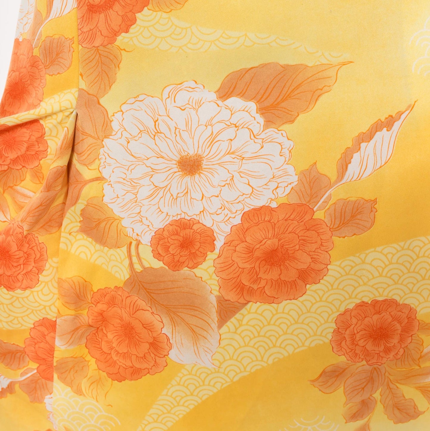 1970s Polynesian Casuals Floral Dress Yellow Orange Peony Knee-Length Small