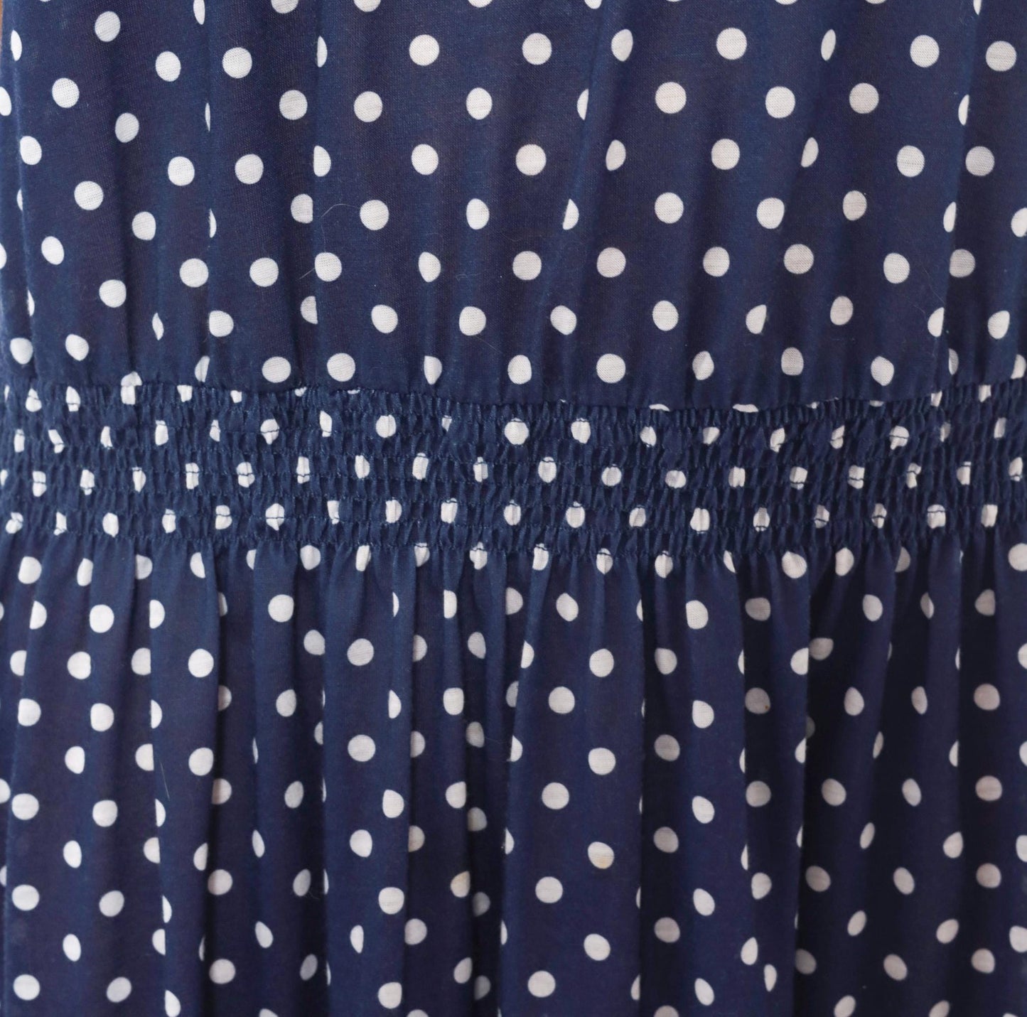 80s Darian Navy White Polka Dot Midi Dress Elastic Waist Short Sleeve Extra Large XL