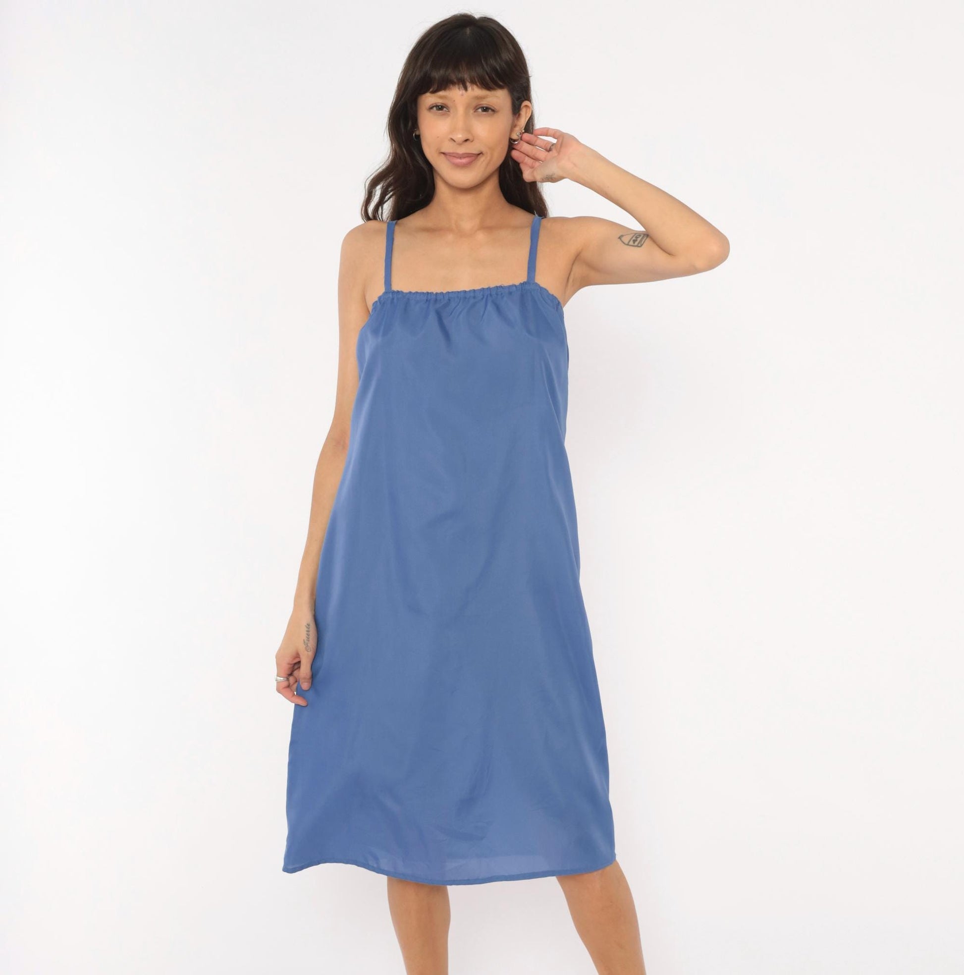 80s Periwinkle Blue Slip Dress Spaghetti Strap Knee-Length Cami Small