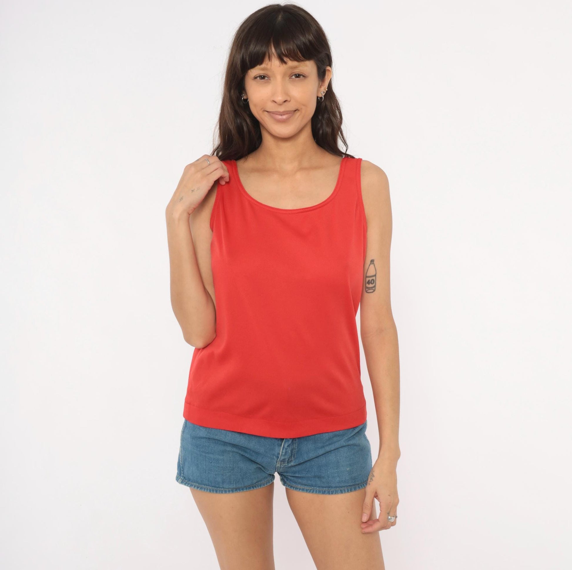 70s Loubella Extendables Red Tank Top Scoop Neck Fitted Small