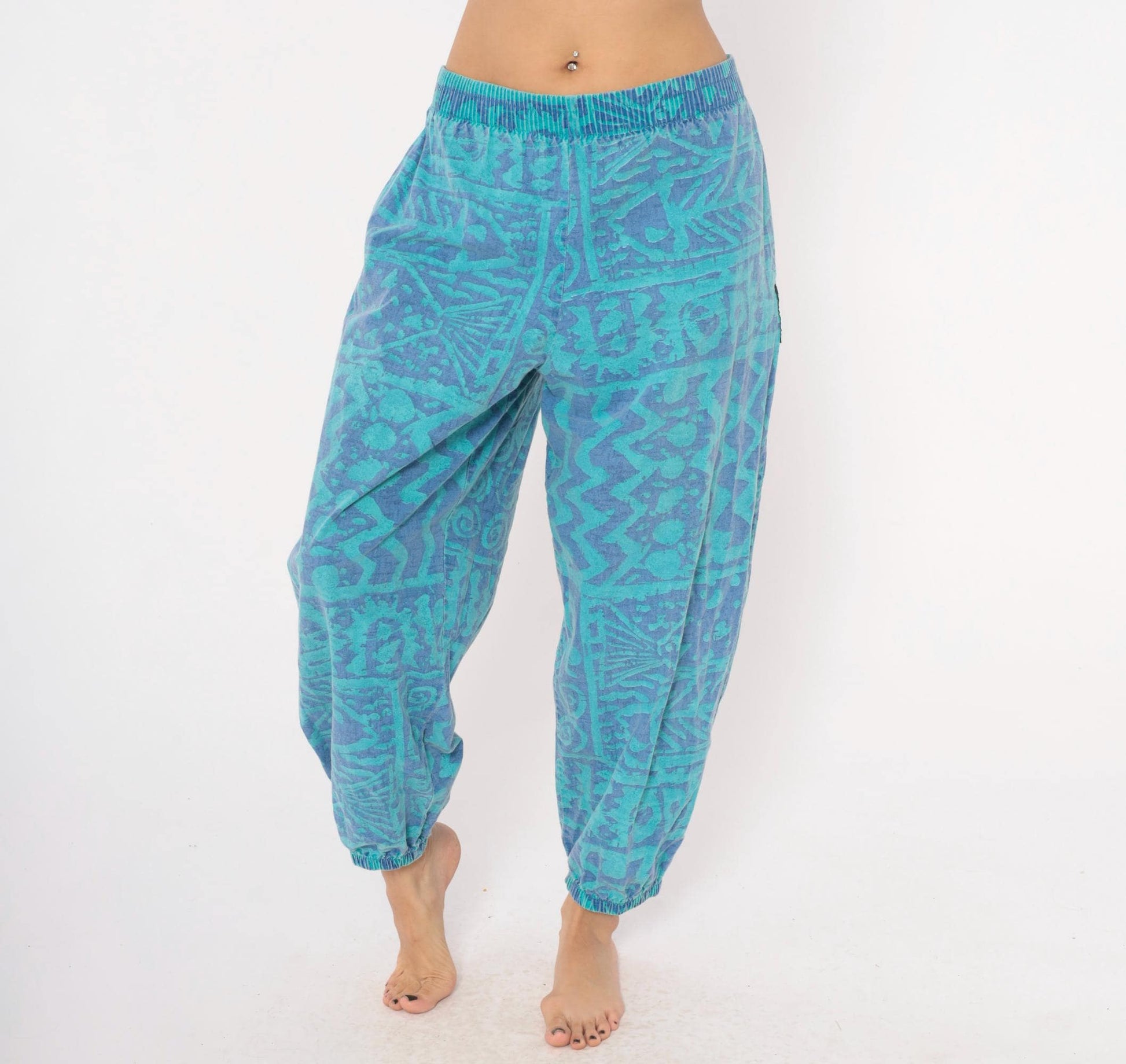 90s Ego Sportswear Tribal Joggers Teal Purple Abstract Geometric Medium