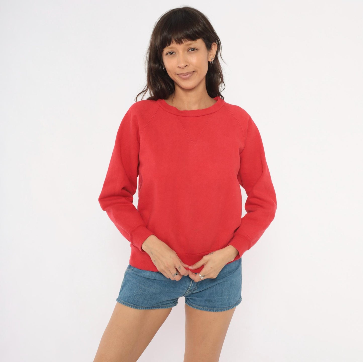80s Firenze Red Crewneck Sweatshirt Raglan Sleeve Cotton Pullover Medium M