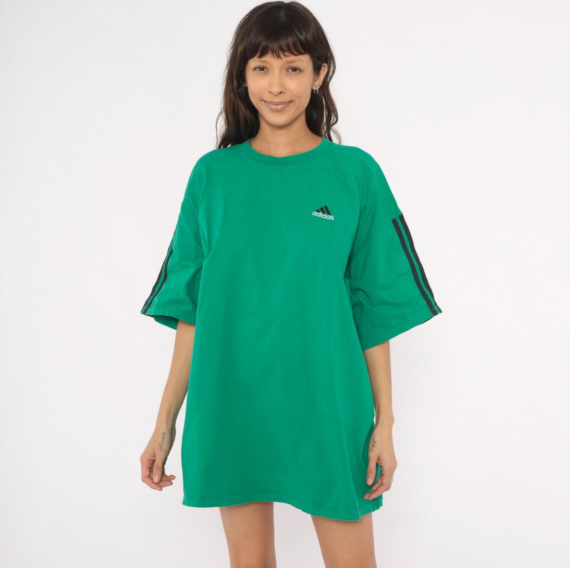 Adidas Three Stripe Embroidered Tee 2000s Green Cotton Extra Large XL
