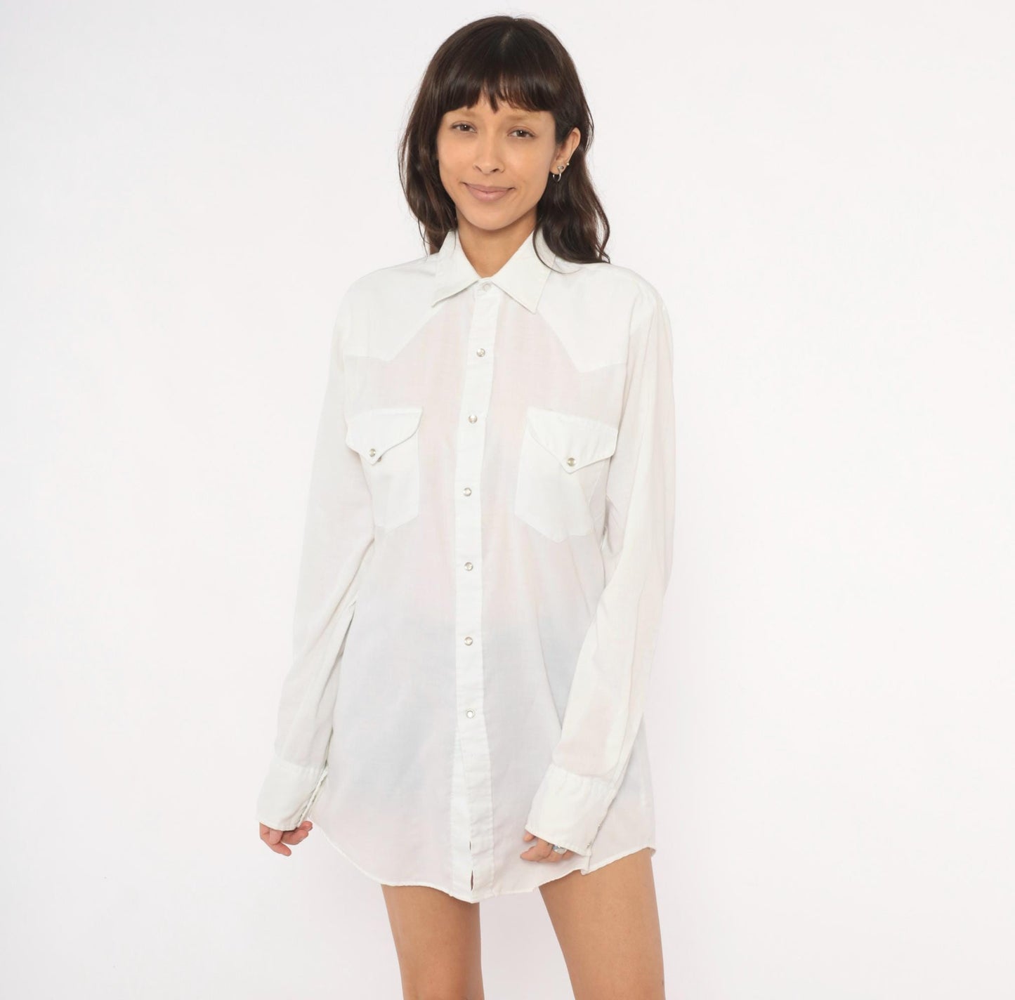 90s Miller Western Wear Pearl Snap Shirt White Cotton Yoke Extra Large XL
