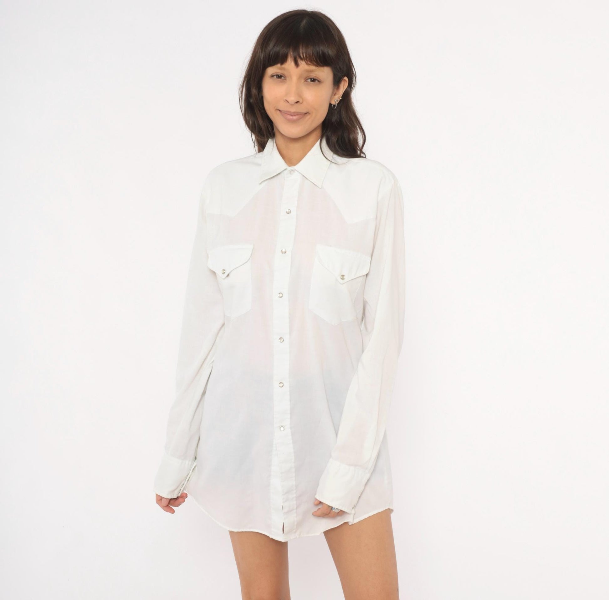 90s Miller Western Wear Pearl Snap Shirt White Cotton Yoke Extra Large XL