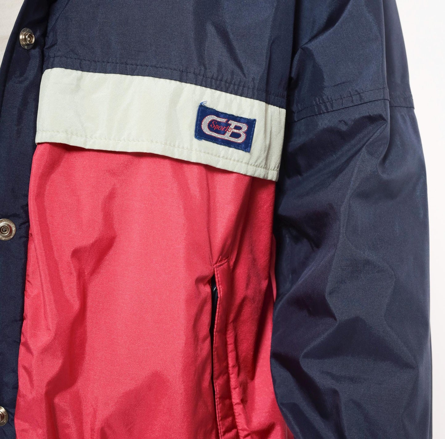 80s CB Sports Color Block Windbreaker Navy Pink Hooded Jacket Medium