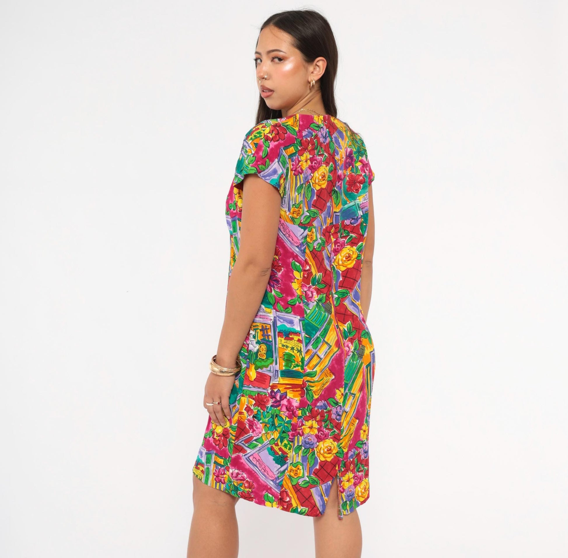 90s Jessica Howard Floral Shift Dress Sweetheart Neckline Knee-Length Medium M