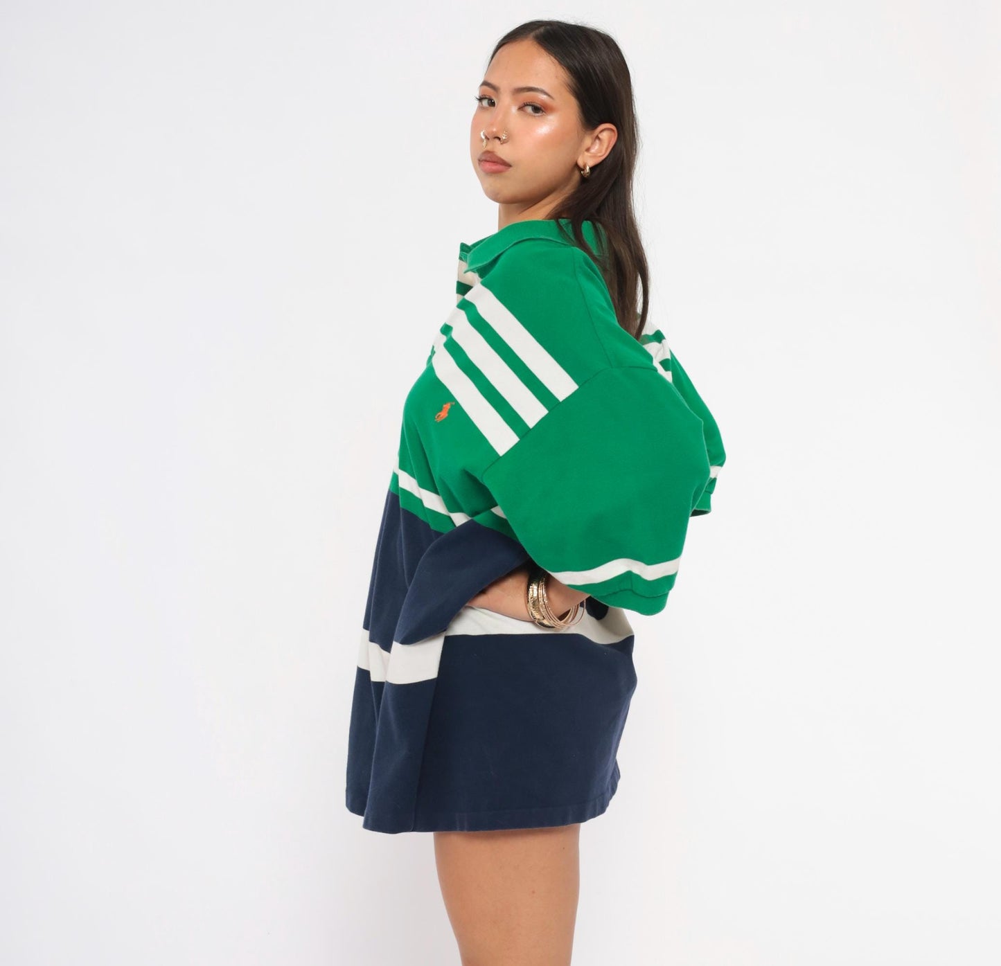 Polo Ralph Lauren Green Striped Rugby Polo Colorblock Navy XXL