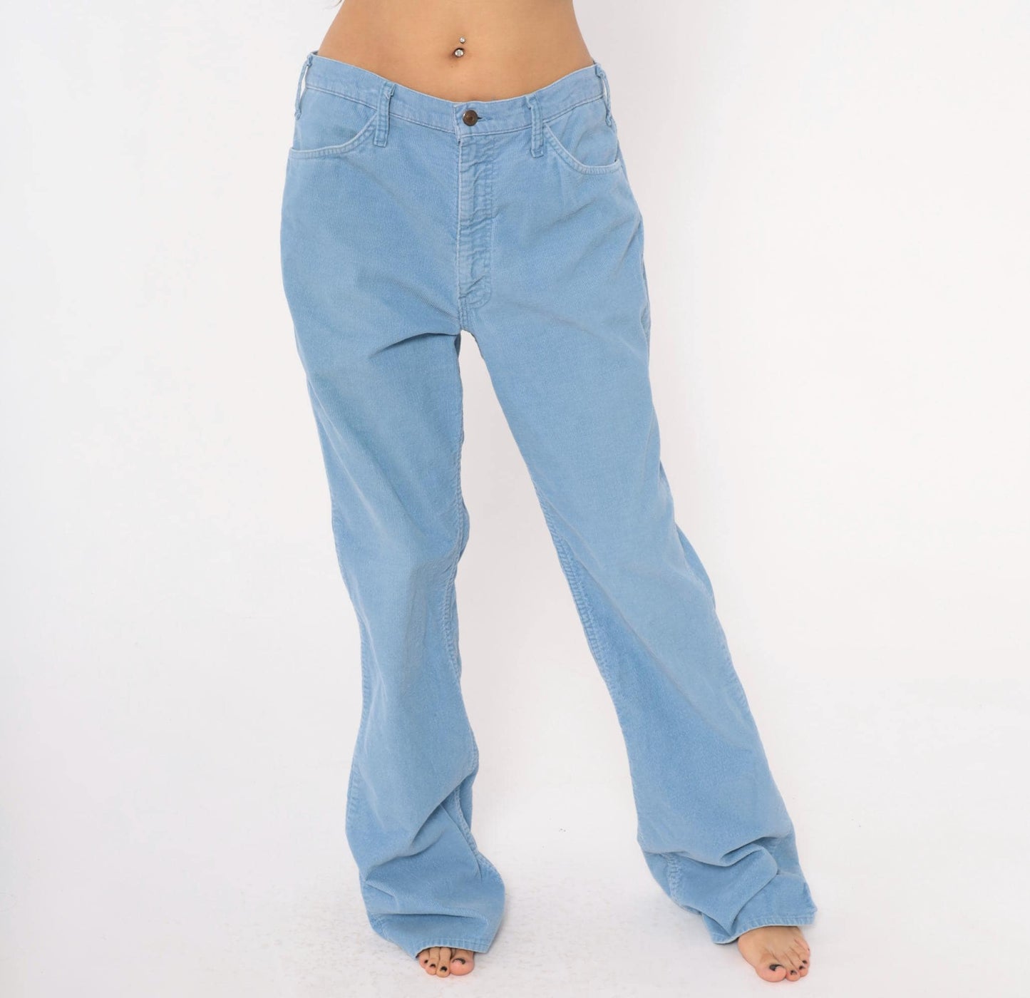 80s Sky Blue Corduroy Flare Pants Bell Bottom Powder Blue Trousers 34x34