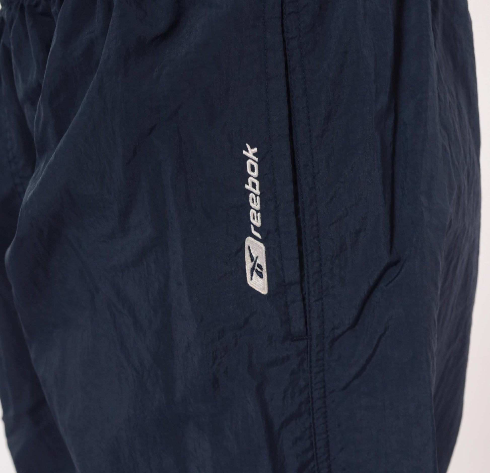 2000s Reebok Navy Nylon Track Pants Elastic Cuff Athletic Medium M