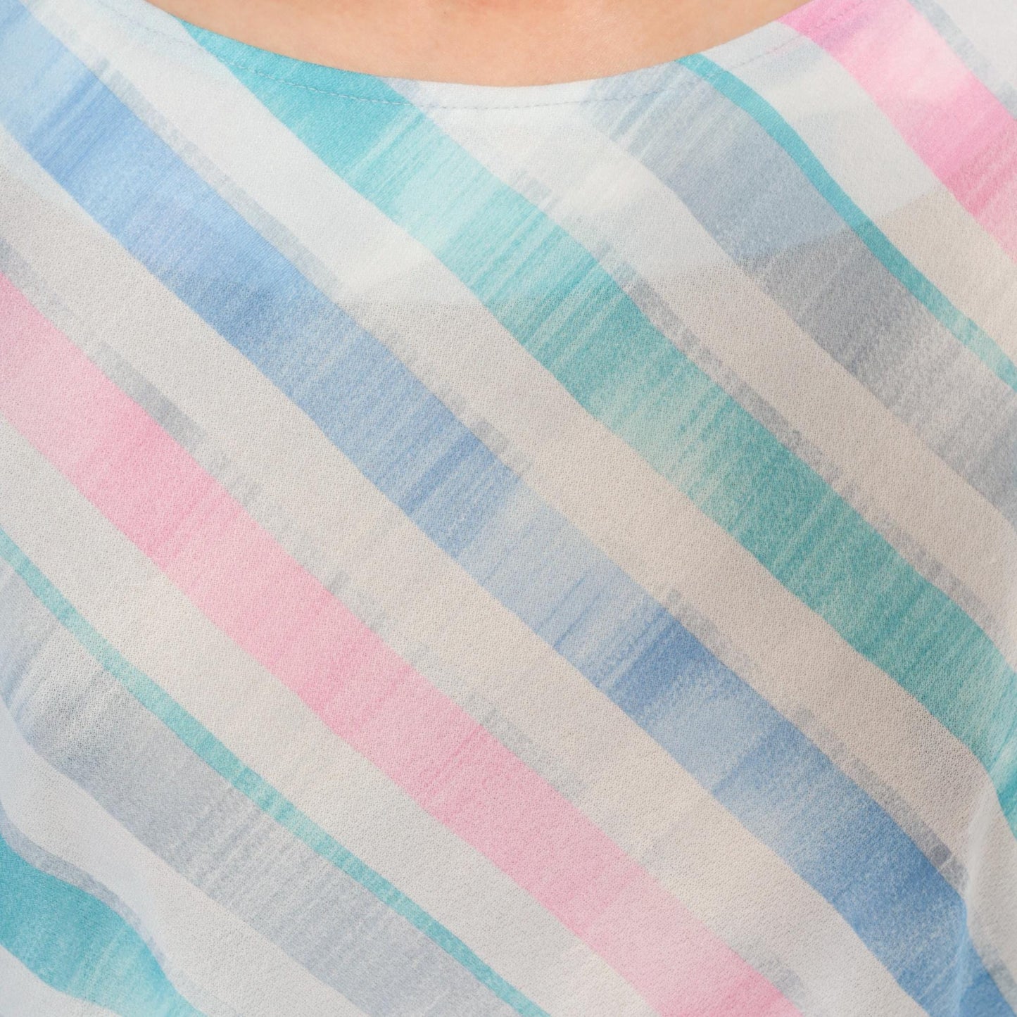 80s Pastel Stripe Diagonal Drop Waist Dress Pink Teal Bishop Sleeve Large L