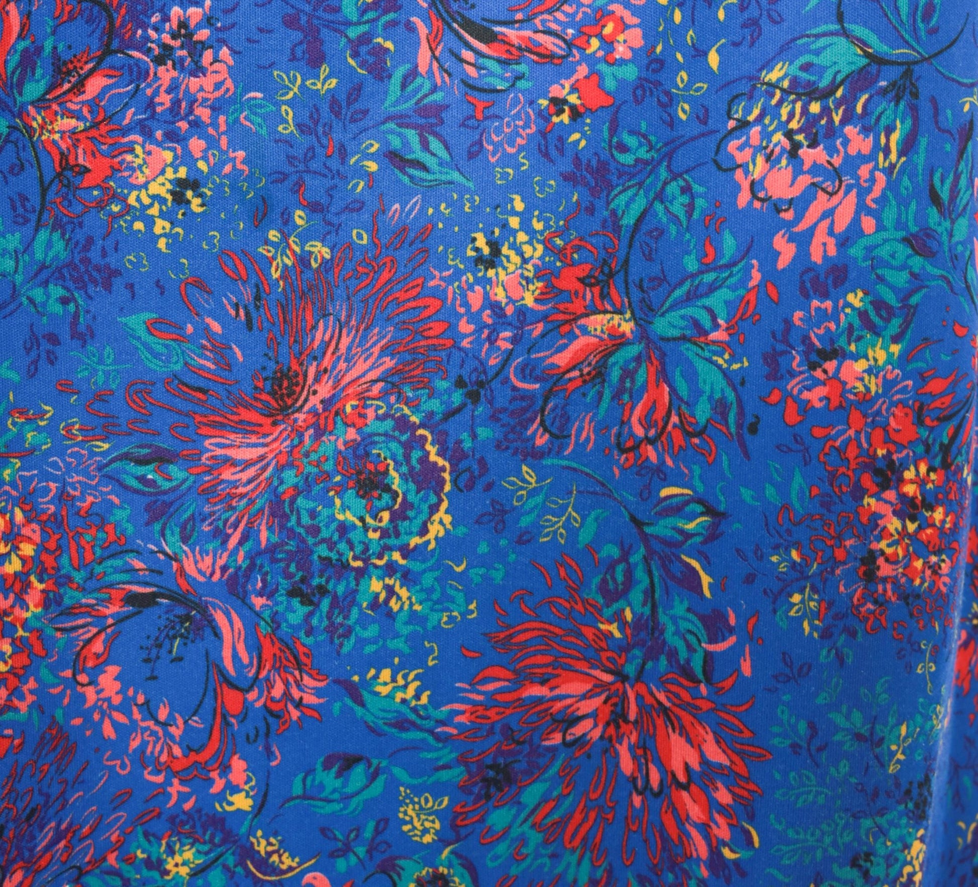 70s Improved Living Floral Shift Dress Cobalt Blue Knee-Length XL
