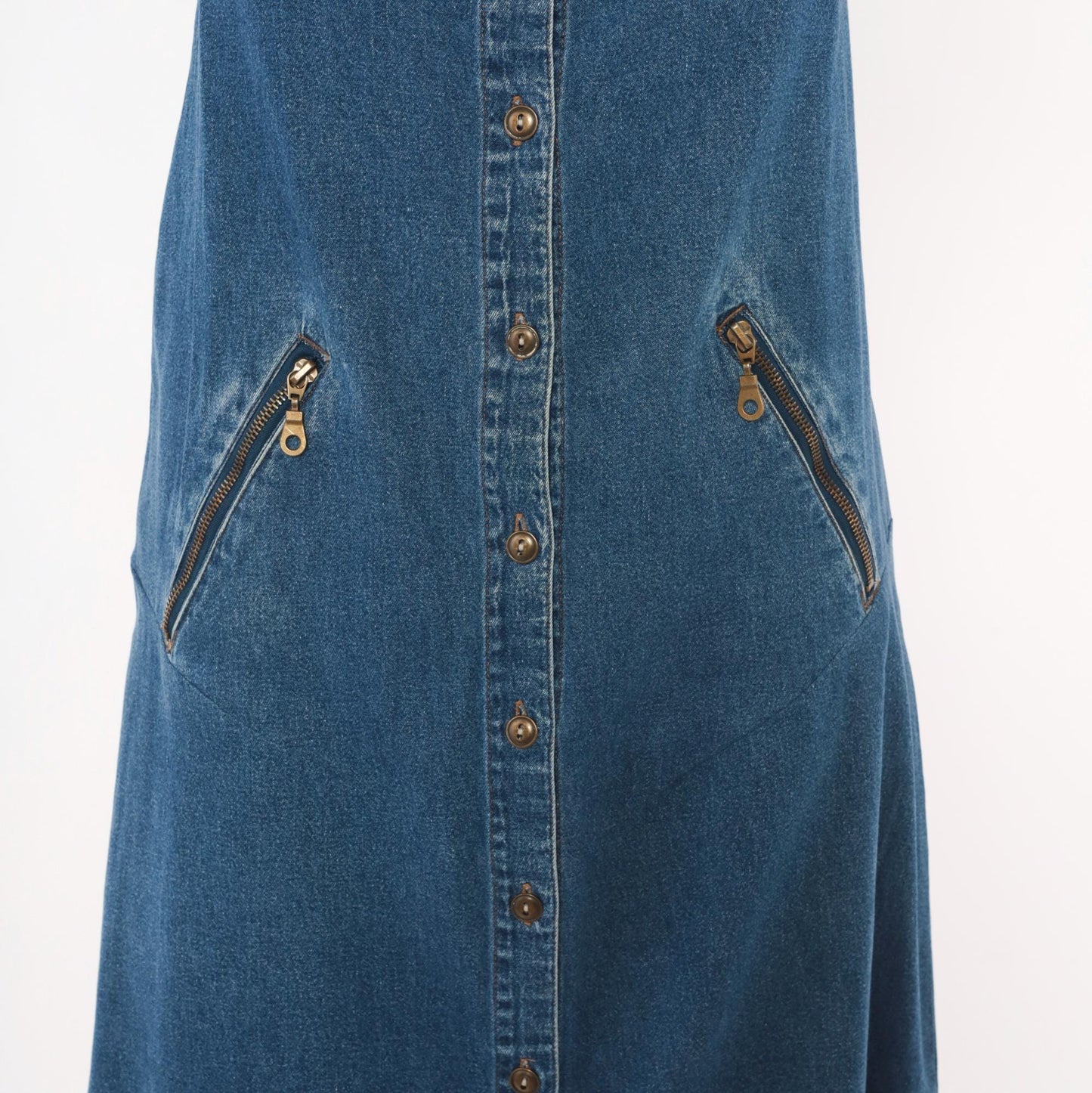 90s Original Ty2 Denim Jumper Dress Midi Button Front Cotton Navy Extra Small