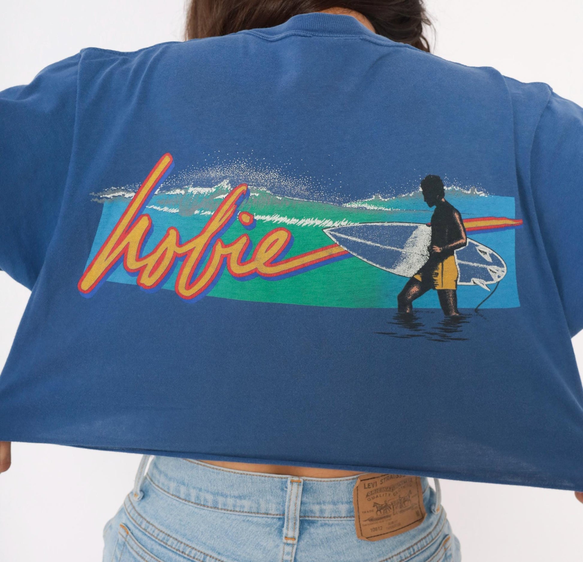 90s Hobie Surf Graphic Crop Tee Cobalt Blue Cotton Medium