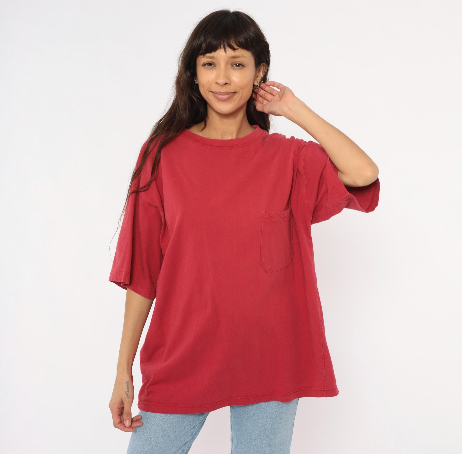 90s American Eagle Red Pocket Tee Cotton Crew Neck Large L