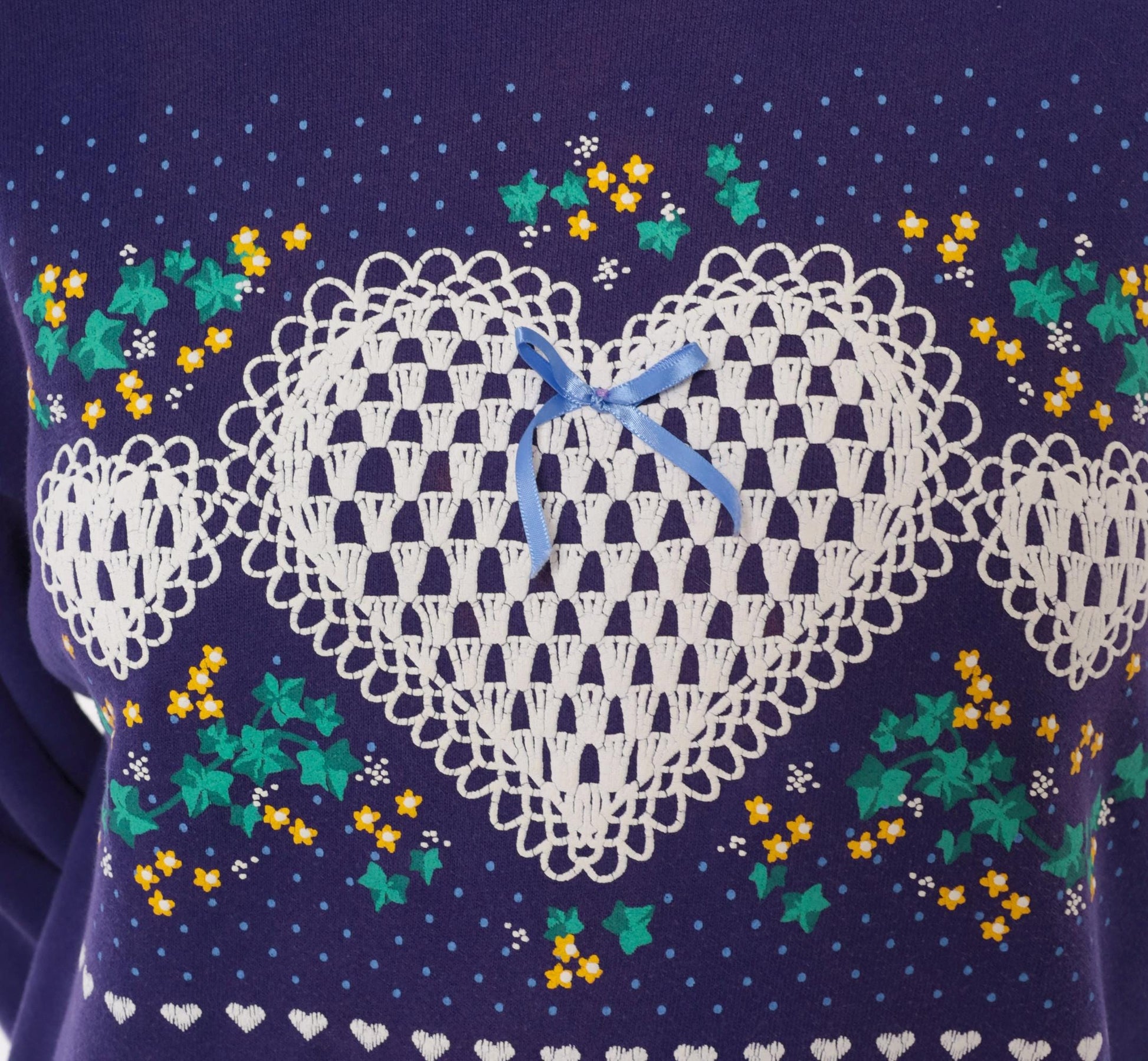 90s PegiGoff Purple Sweatshirt Peter Pan Collar Lace Heart Floral Medium M