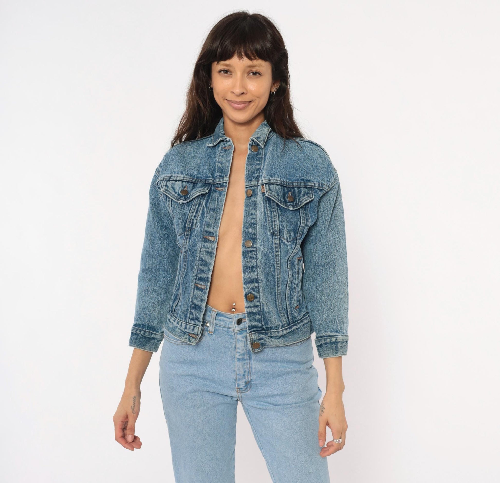 80s Levi's Denim Trucker Jacket Stonewash Blue Cropped Extra Small XS